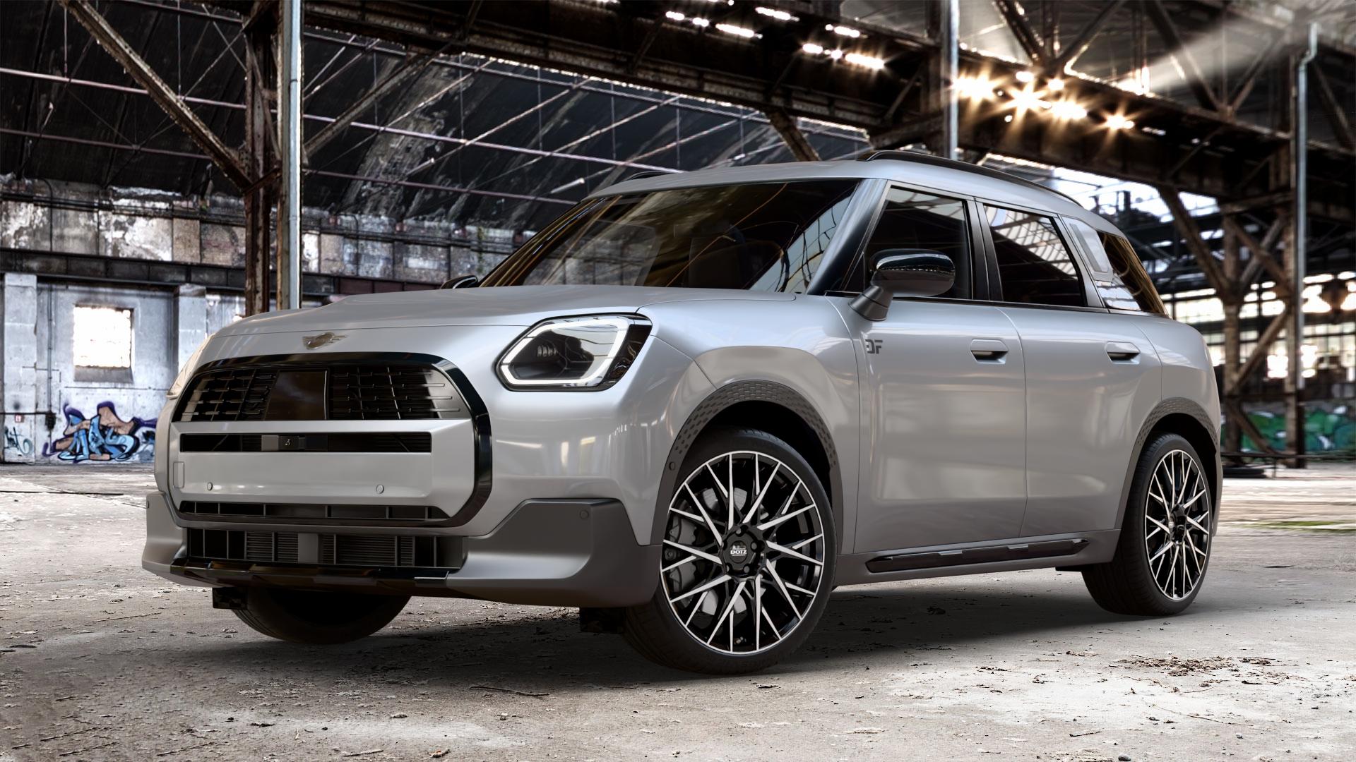 DOTZ FUJI BLACK/POLISHED Felge mit Reifen silber schwarz mehrfarbig in 20Zoll Winterfelge Alufelge auf metallic silbernem Mini U25 Typ UMX (Countryman) 1,5l C 100kW Mild-Hybrid (136 PS) 115kW (156 2,0l JCW ALL4 221kW (300 D 110kW (150 0,0l E 68kW (92 S 150kW (204 SE 104kW ⬇️ mit 15mm Tieferlegung ⬇️ Old Industrial Hall_max_4400mm_2024 Frontansicht_1