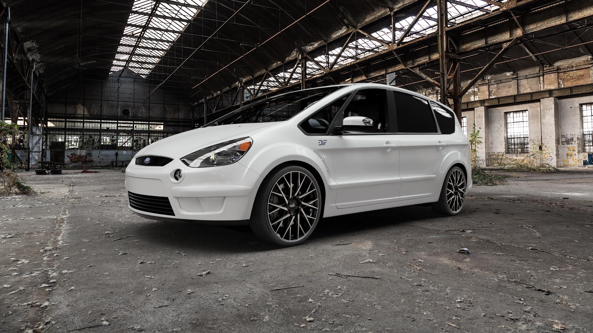 DOTZ FUJI BLACK/POLISHED Felge mit Reifen silber schwarz mehrfarbig in 20Zoll Winterfelge Alufelge auf weissem Ford S-Max Typ WA6 ⬇️ mit 15mm Tieferlegung ⬇️ Old Industrial Hall_max5000mm_2022 Frontansicht_1
