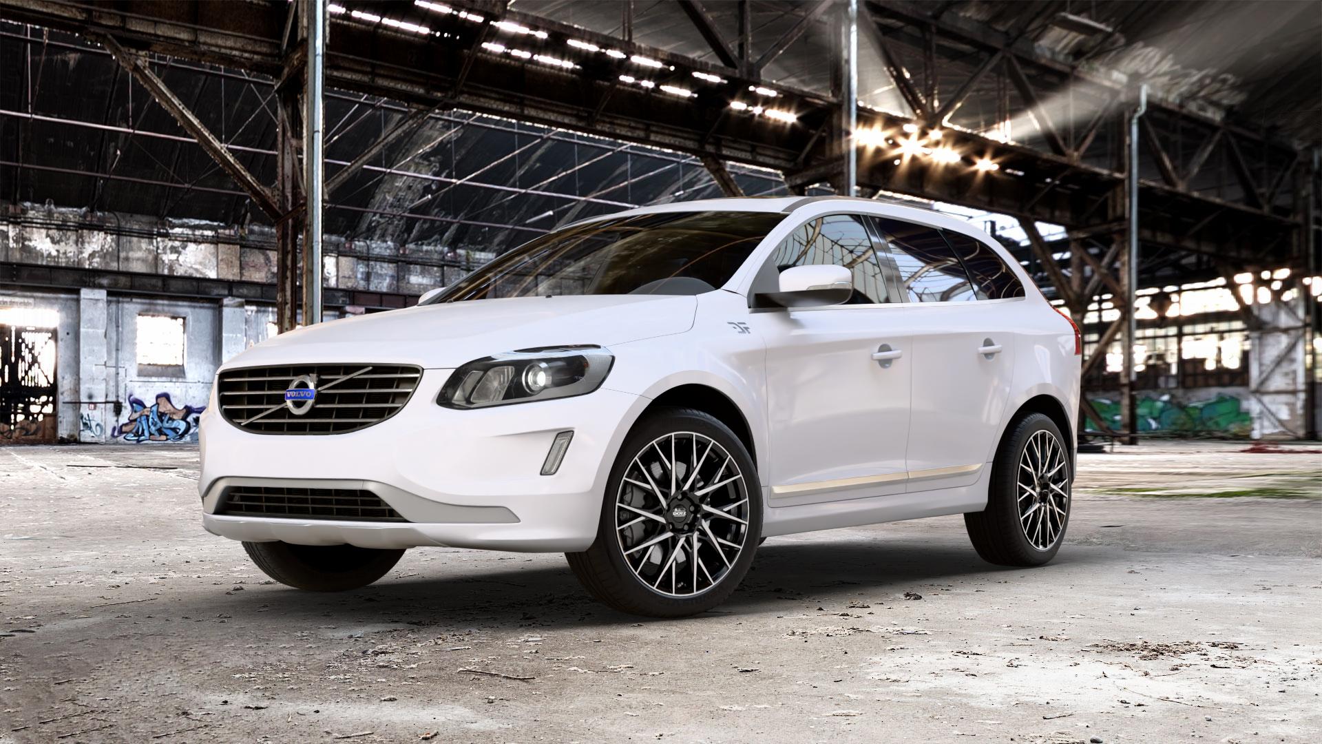 DOTZ FUJI BLACK/POLISHED Felge mit Reifen silber schwarz mehrfarbig in 20Zoll Winterfelge Alufelge auf weissem Volvo XC60 Typ D Facelift ⬇️ mit 15mm Tieferlegung ⬇️ Old Industrial Hall_max_5300mm_2024 Frontansicht_1