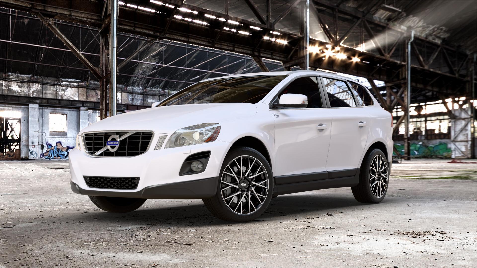 DOTZ FUJI BLACK/POLISHED Felge mit Reifen silber schwarz mehrfarbig in 20Zoll Winterfelge Alufelge auf weissem Volvo XC60 Typ D ⬇️ mit 15mm Tieferlegung ⬇️ Old Industrial Hall_max_5300mm_2024 Frontansicht_1