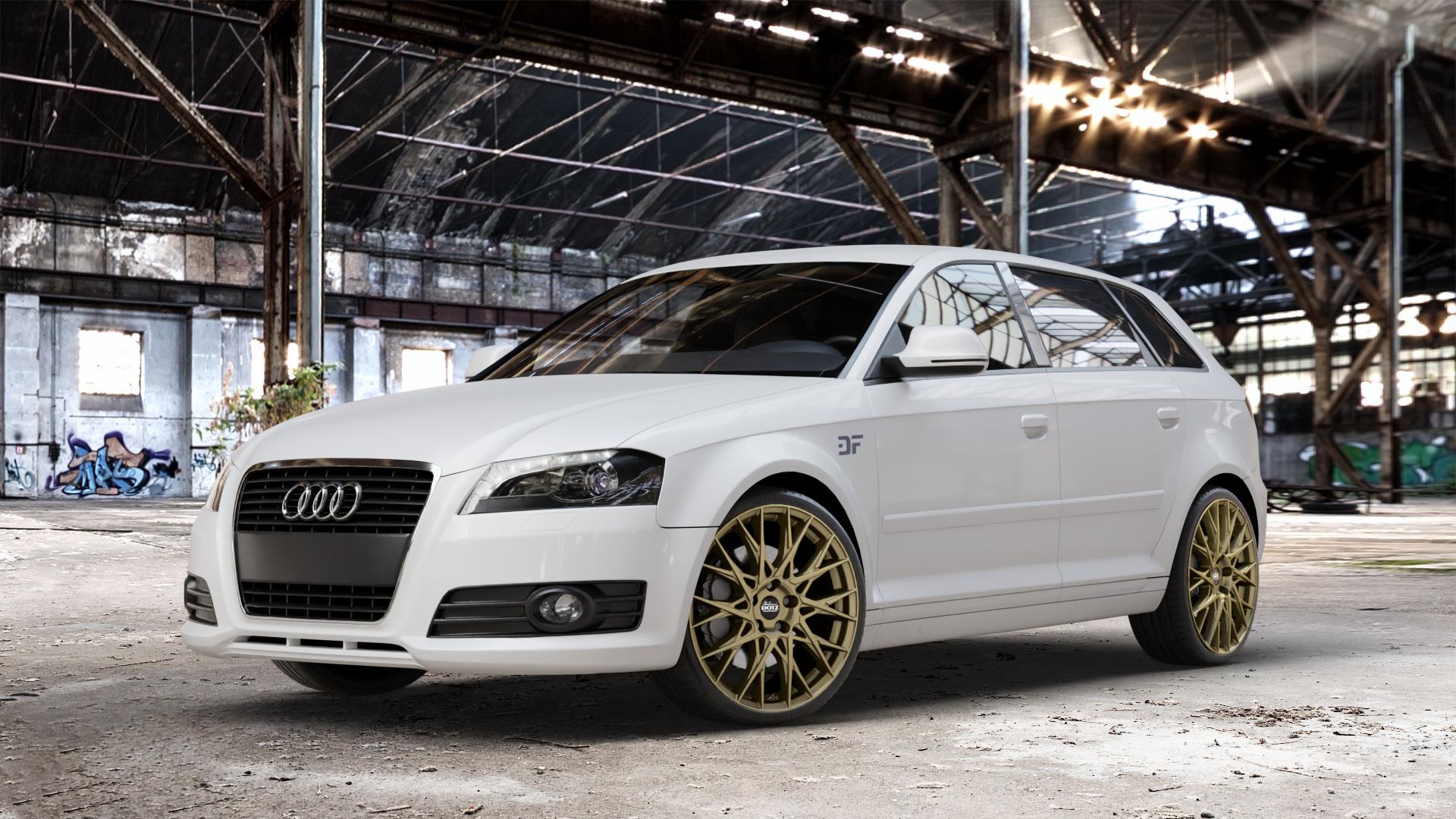 DOTZ FUJI GOLD Felge mit Reifen in 19Zoll Winterfelge Alufelge auf weissem Audi A3 Typ 8P (Sportback) 1,6l 75kW (102 PS) 2,0l FSI 110kW (150 1,9l TDI 77kW (105 103kW (140 TFSI 147kW (200 85kW (116 100kW (136 1,8l 118kW (160 125kW (170 1 ⬇️ mit 15mm Tieferlegung ⬇️ Old Industrial Hall_max_4400mm_2024 Frontansicht_1