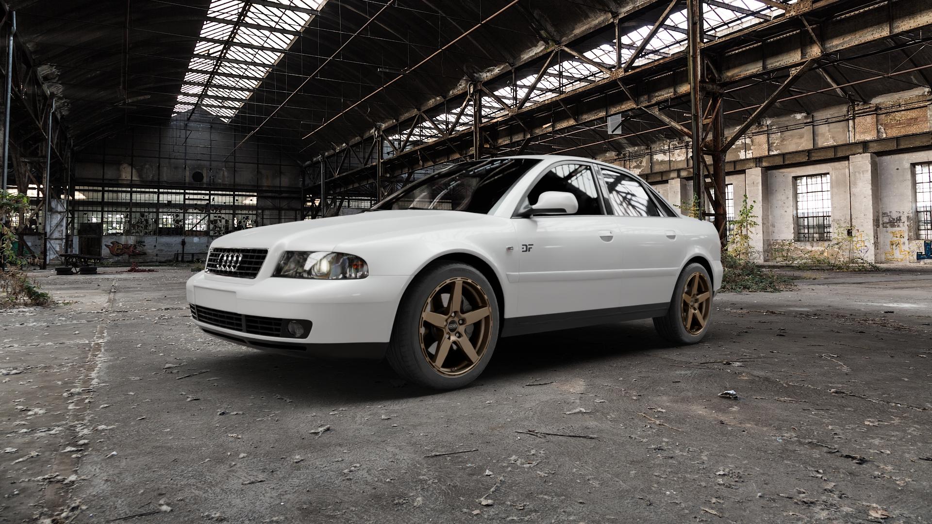 DOTZ MARINABAY BRONZE MATT Felge mit Reifen in 18Zoll Winterfelge Alufelge auf weissem Audi A4 Typ 8D2/B5 (Limousine) ⬇️ mit 15mm Tieferlegung ⬇️ Old Industrial Hall_max5000mm_2022 Frontansicht_1