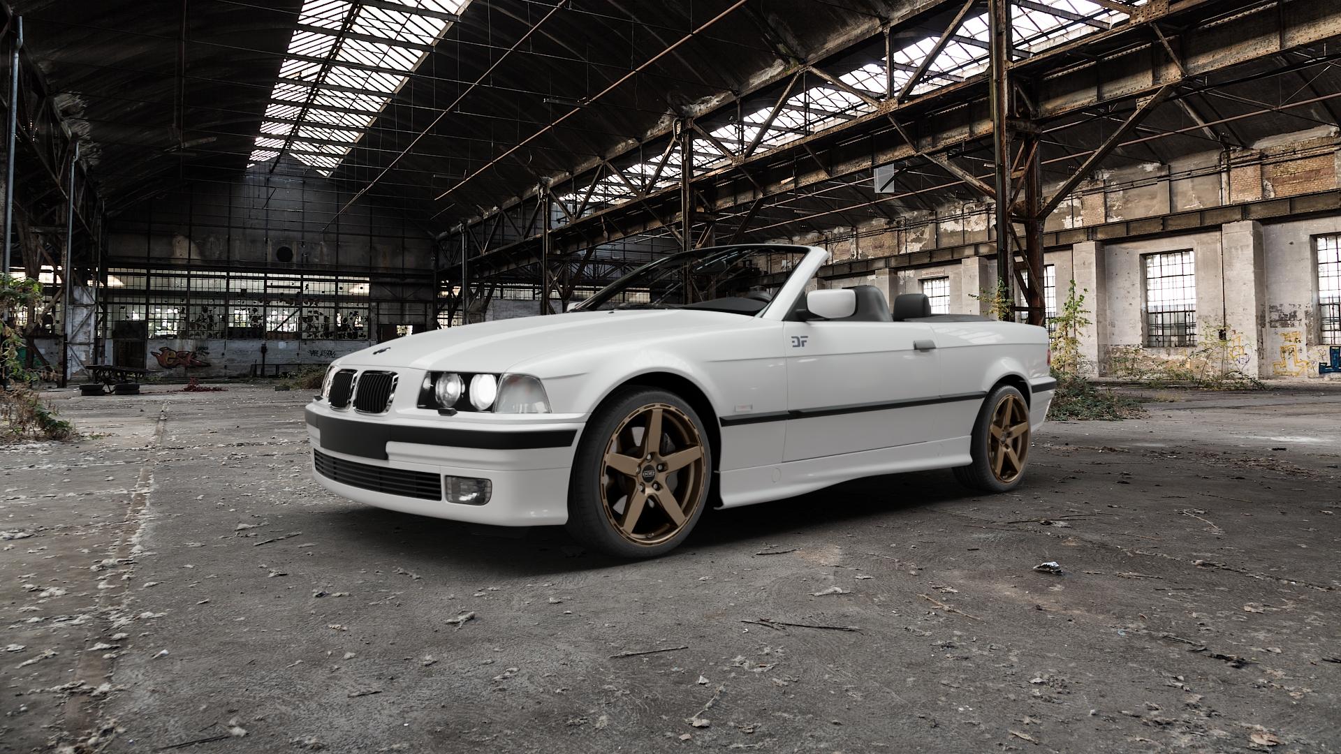 DOTZ MARINABAY BRONZE MATT Felge mit Reifen in 18Zoll Winterfelge Alufelge auf weissem BMW 318i Typ E36 (Cabrio) 320i 323i 325i 328i 3er Cabrio (3/B) ⬇️ mit 15mm Tieferlegung ⬇️ Old Industrial Hall_max5000mm_2022 Frontansicht_1