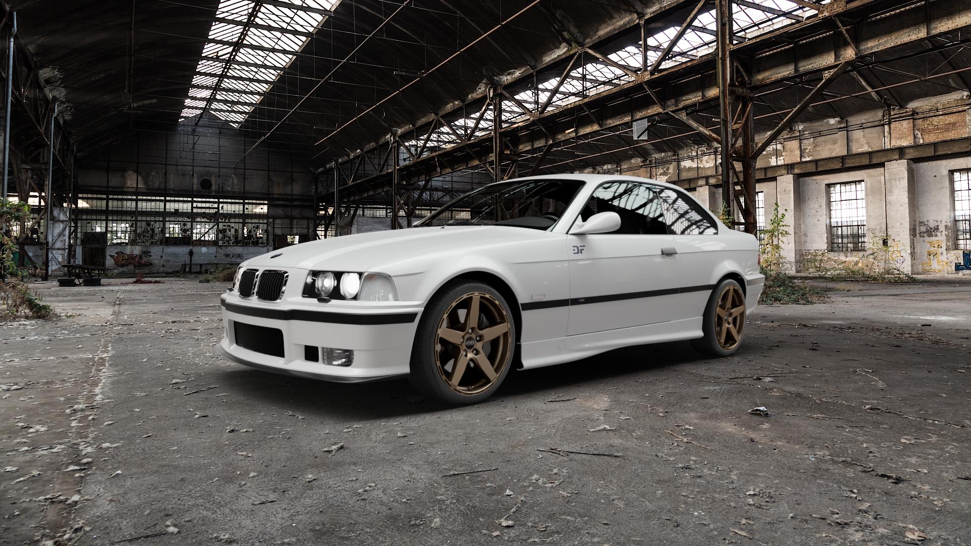 DOTZ MARINABAY BRONZE MATT Felge mit Reifen in 18Zoll Winterfelge Alufelge auf weissem BMW M3 Typ E36 (Coupé) ⬇️ mit 15mm Tieferlegung ⬇️ Old Industrial Hall_max5000mm_2022 Frontansicht_1