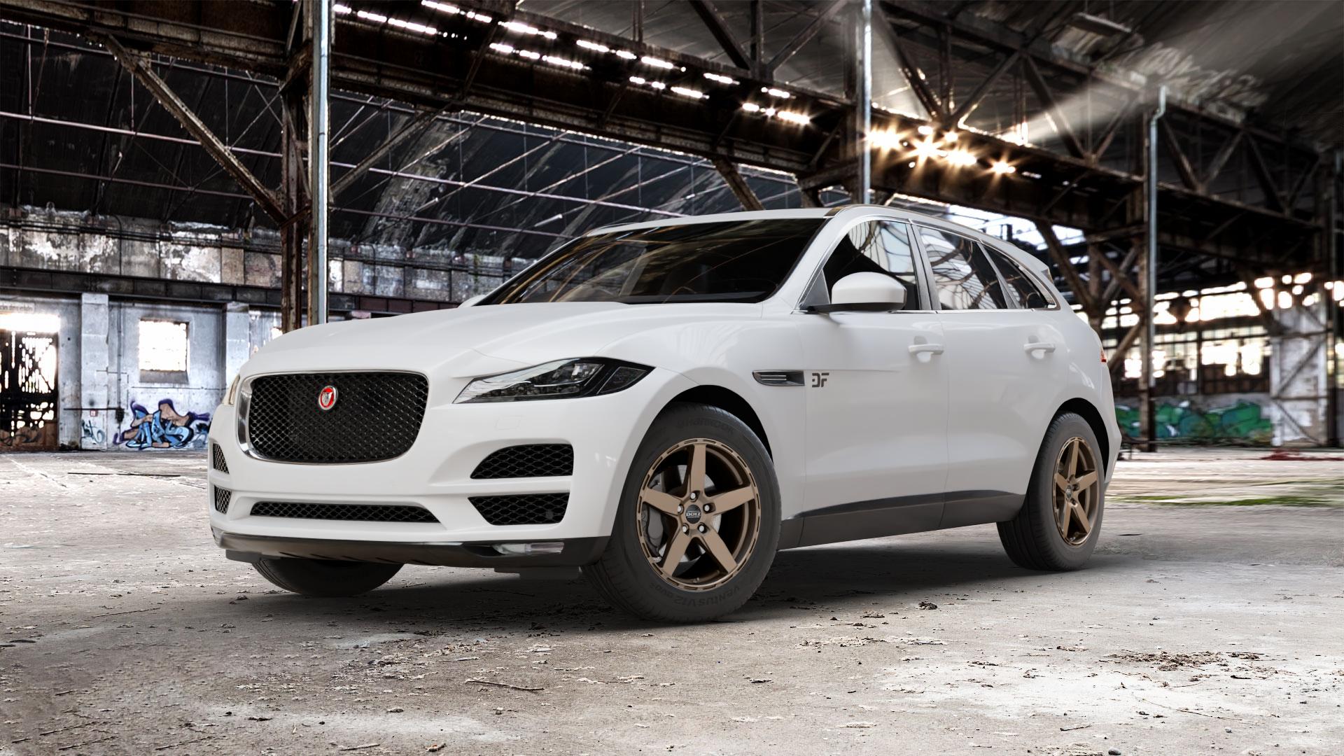 DOTZ MARINABAY BRONZE MATT Felge mit Reifen in 18Zoll Winterfelge Alufelge auf weissem Jaguar F-Pace Typ DC ⬇️ mit 15mm Tieferlegung ⬇️ Old Industrial Hall_max_5300mm_2024 Frontansicht_1