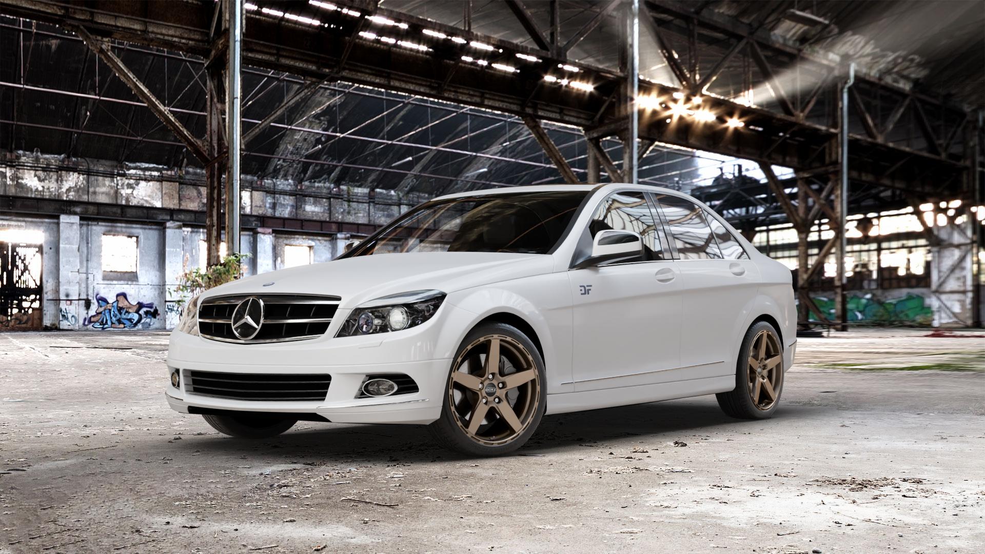 DOTZ MARINABAY BRONZE MATT Felge mit Reifen in 18Zoll Winterfelge Alufelge auf weissem Mercedes C-Klasse Typ W204 Limousine ⬇️ mit 15mm Tieferlegung ⬇️ Old Industrial Hall_max_5300mm_2024 Frontansicht_1