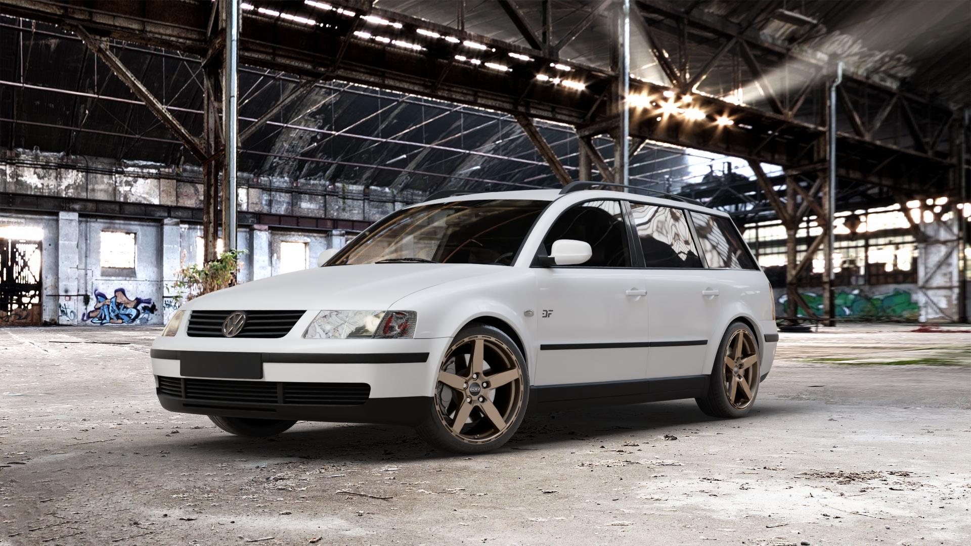 DOTZ MARINABAY BRONZE MATT Felge mit Reifen in 18Zoll Winterfelge Alufelge auf weissem Volkswagen (VW) Passat 3B Limousine Variant 3BG ⬇️ mit 15mm Tieferlegung ⬇️ Old Industrial Hall_max_5300mm_2024 Frontansicht_1