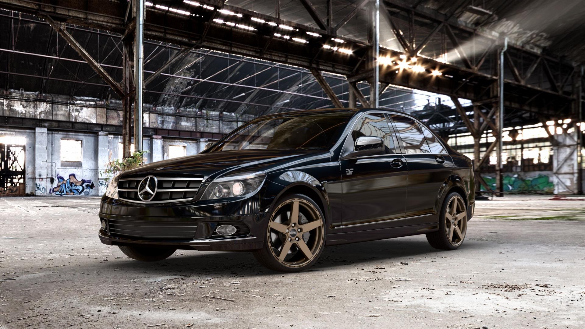 DOTZ MARINABAY BRONZE MATT Felge mit Reifen in 19Zoll Winterfelge Alufelge auf schwarzem metallic Mercedes C-Klasse Typ W204 Limousine ⬇️ mit 15mm Tieferlegung ⬇️ Old Industrial Hall_max_5300mm_2024 Frontansicht_1