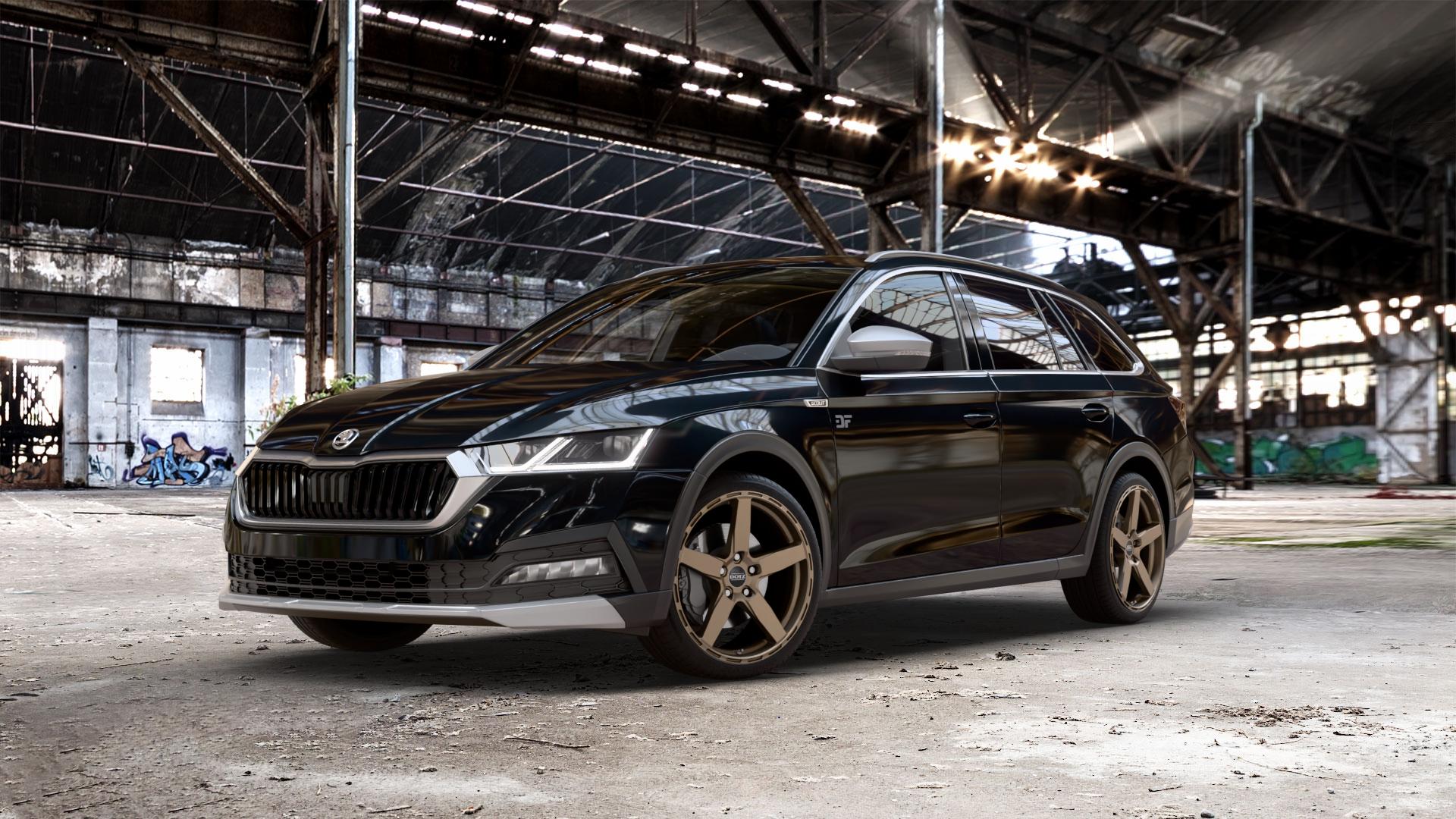 DOTZ MARINABAY BRONZE MATT Felge mit Reifen in 19Zoll Winterfelge Alufelge auf schwarzem metallic Skoda Octavia IV Scout Typ NX ⬇️ mit 15mm Tieferlegung ⬇️ Old Industrial Hall_max_5300mm_2024 Frontansicht_1
