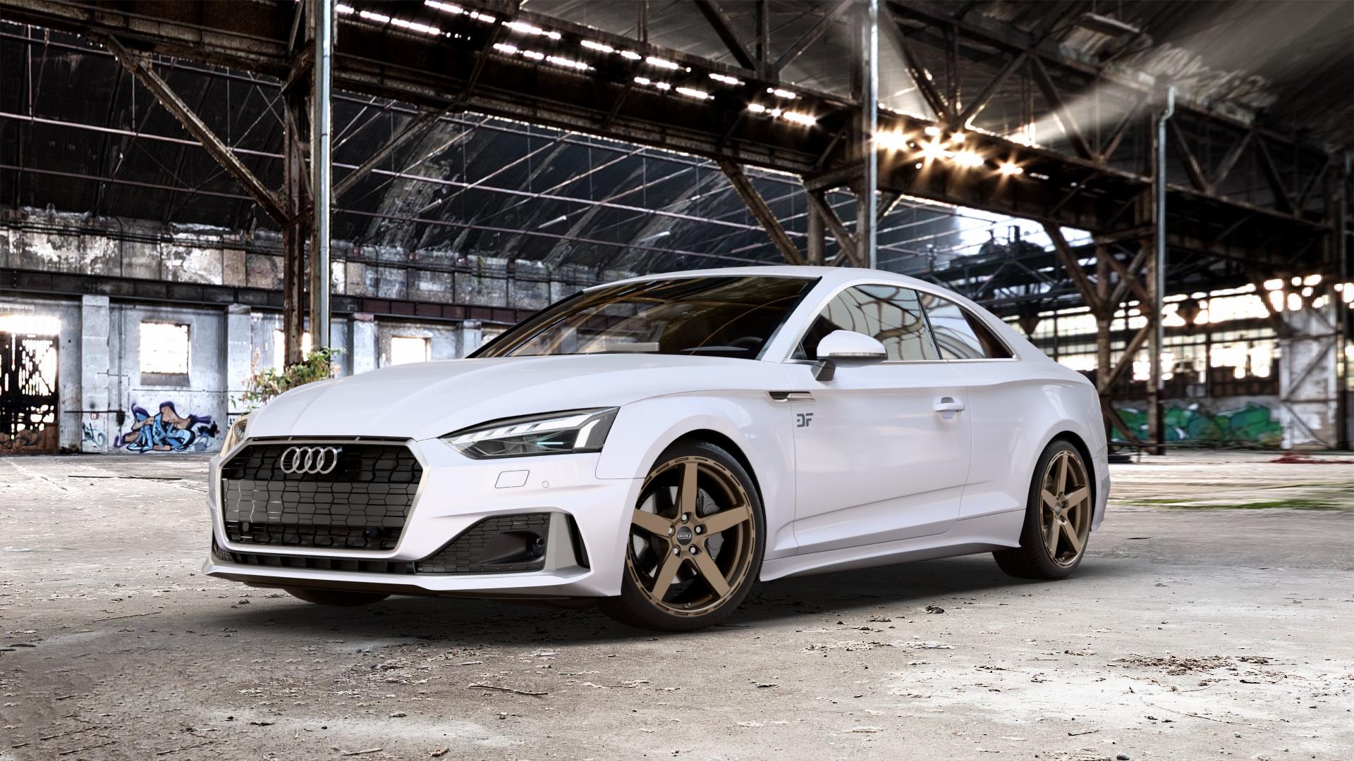 DOTZ MARINABAY BRONZE MATT Felge mit Reifen in 19Zoll Winterfelge Alufelge auf weißem Audi A5 Typ B9 (Coupé) Facelift ⬇️ mit 15mm Tieferlegung ⬇️ Old Industrial Hall_max_5300mm_2024 Frontansicht_1