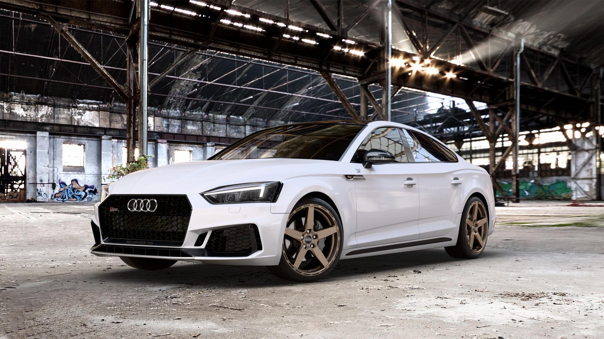 DOTZ MARINABAY BRONZE MATT Felge mit Reifen in 19Zoll Winterfelge Alufelge auf weissem Audi A5 Typ B9 (Sportback) 3,0l S5 TFSI quattro 260kW (354 PS) 2,9l RS5 331kW (450 TDI 255kW Mild-Hybrid (347 ⬇️ mit 15mm Tieferlegung ⬇️ Old Industrial Hall_max_5300mm_2024 Frontansicht_1