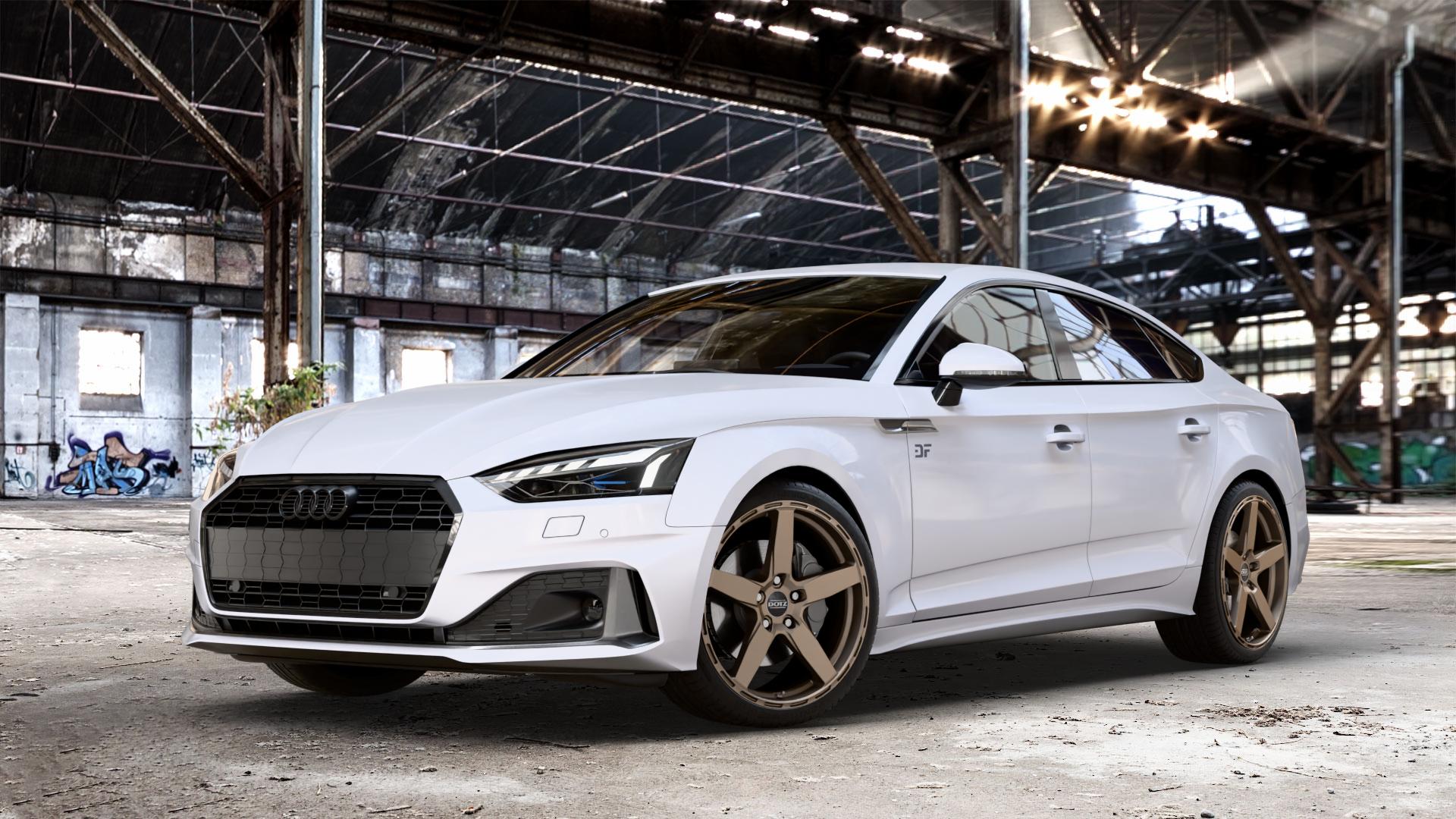DOTZ MARINABAY BRONZE MATT Felge mit Reifen in 19Zoll Winterfelge Alufelge auf weissem Audi A5 Typ B9 (Sportback) Facelift ⬇️ mit 15mm Tieferlegung ⬇️ Old Industrial Hall_max_4400mm_2024 Frontansicht_1