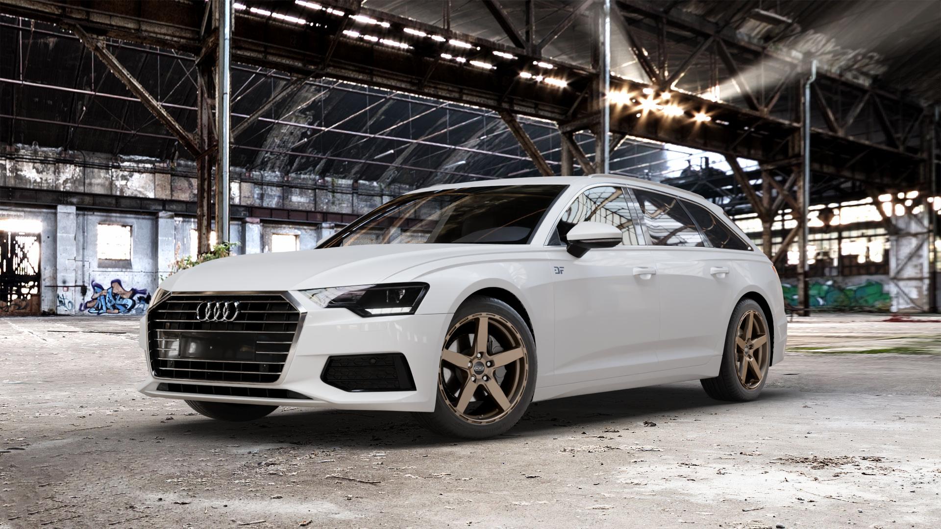 DOTZ MARINABAY BRONZE MATT Felge mit Reifen in 19Zoll Winterfelge Alufelge auf weissem Audi A6 Typ F2/C8 (Avant) ⬇️ mit 15mm Tieferlegung ⬇️ Old Industrial Hall_max_5300mm_2024 Frontansicht_1