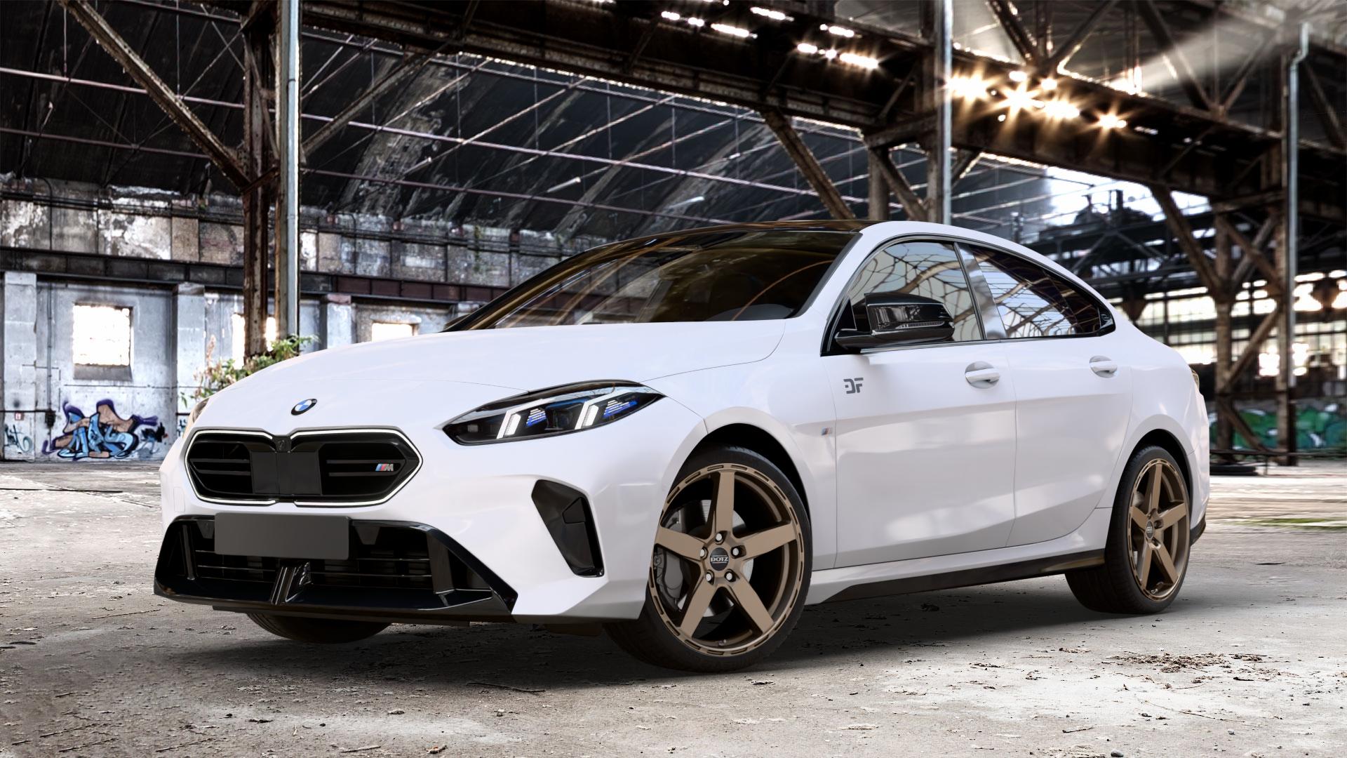 DOTZ MARINABAY BRONZE MATT Felge mit Reifen in 19Zoll Winterfelge Alufelge auf weissem BMW M235 xDrive Typ F74 (Gran Coupe) 2,0l 221kW (300 PS) 2er Gran Coupe (F7) ⬇️ mit 15mm Tieferlegung ⬇️ Old Industrial Hall_max_4400mm_2024 Frontansicht_1