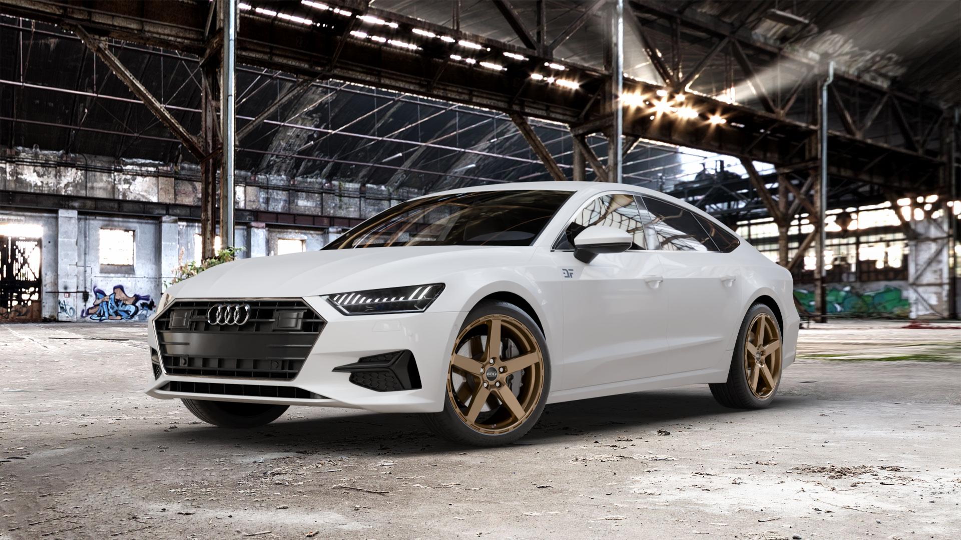 DOTZ MARINABAY BRONZE MATT Felge mit Reifen in 20Zoll Winterfelge Alufelge auf weissem Audi A7 Typ F2/C8 (Sportback) ⬇️ mit 15mm Tieferlegung ⬇️ Old Industrial Hall_max_5300mm_2024 Frontansicht_1
