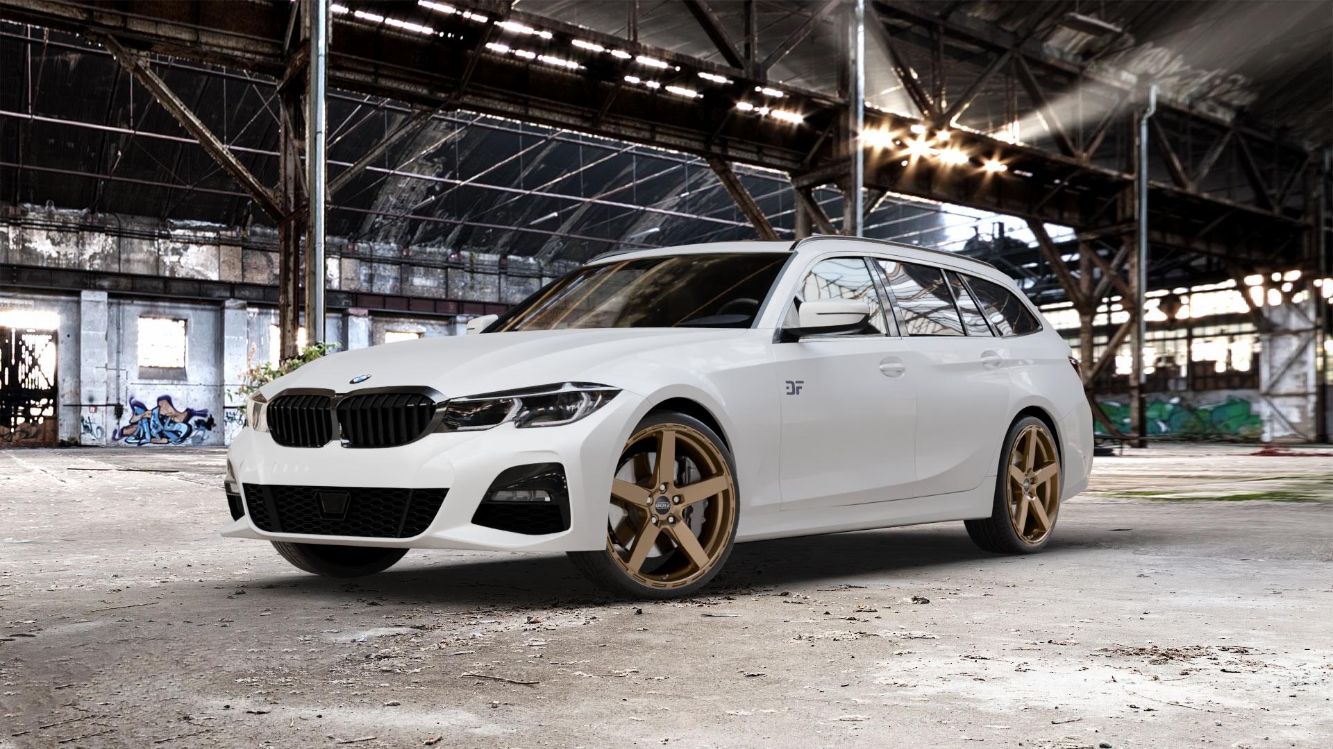 DOTZ MARINABAY BRONZE MATT Felge mit Reifen in 20Zoll Winterfelge Alufelge auf weissem BMW 3er G21 Touring (G3K) ⬇️ mit 15mm Tieferlegung ⬇️ Old Industrial Hall_max_5300mm_2024 Frontansicht_1