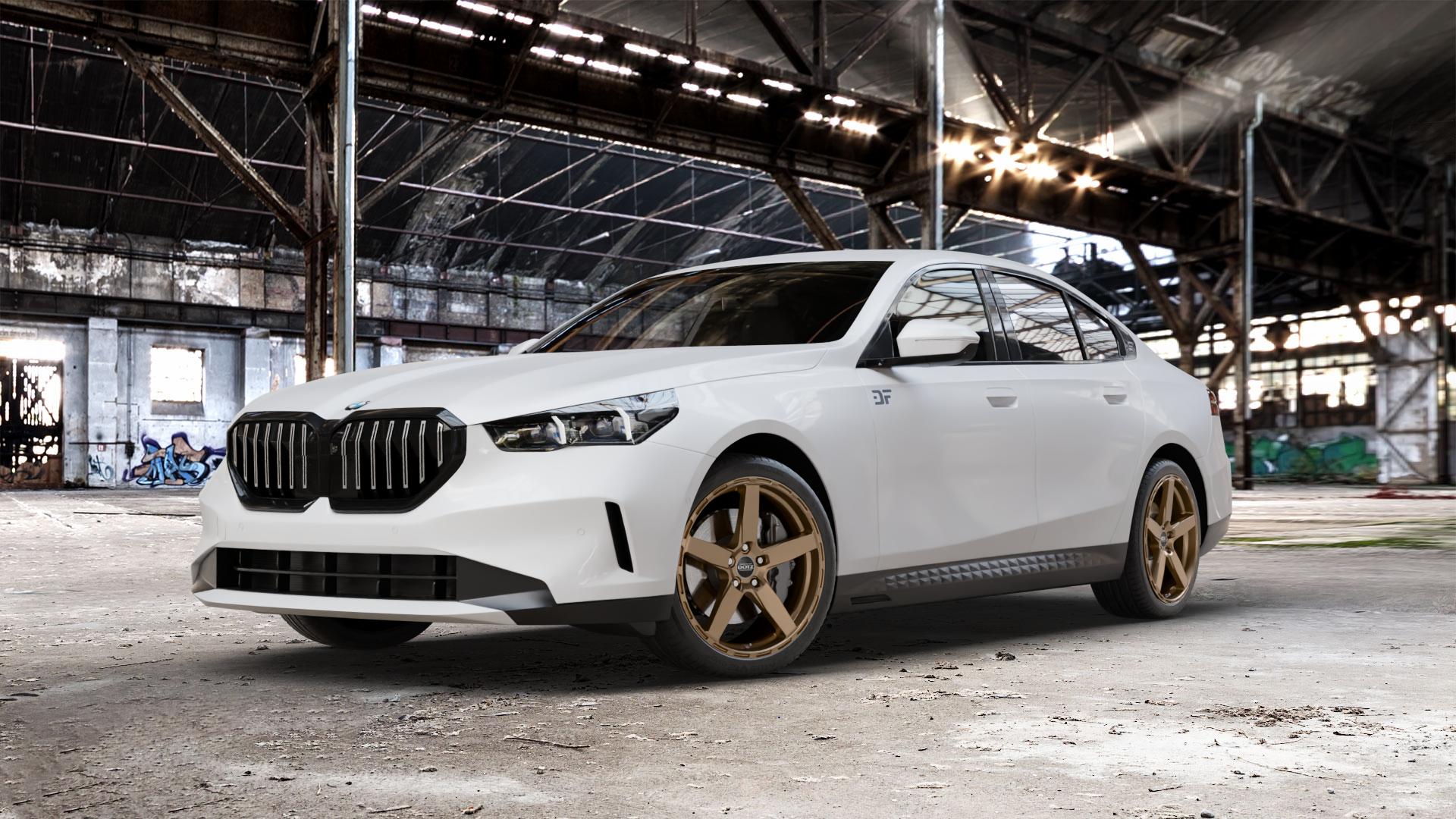DOTZ MARINABAY BRONZE MATT Felge mit Reifen in 20Zoll Winterfelge Alufelge auf weissem BMW 5er G60 Limousine (G6L) ⬇️ mit 15mm Tieferlegung ⬇️ Old Industrial Hall_max_5300mm_2024 Frontansicht_1