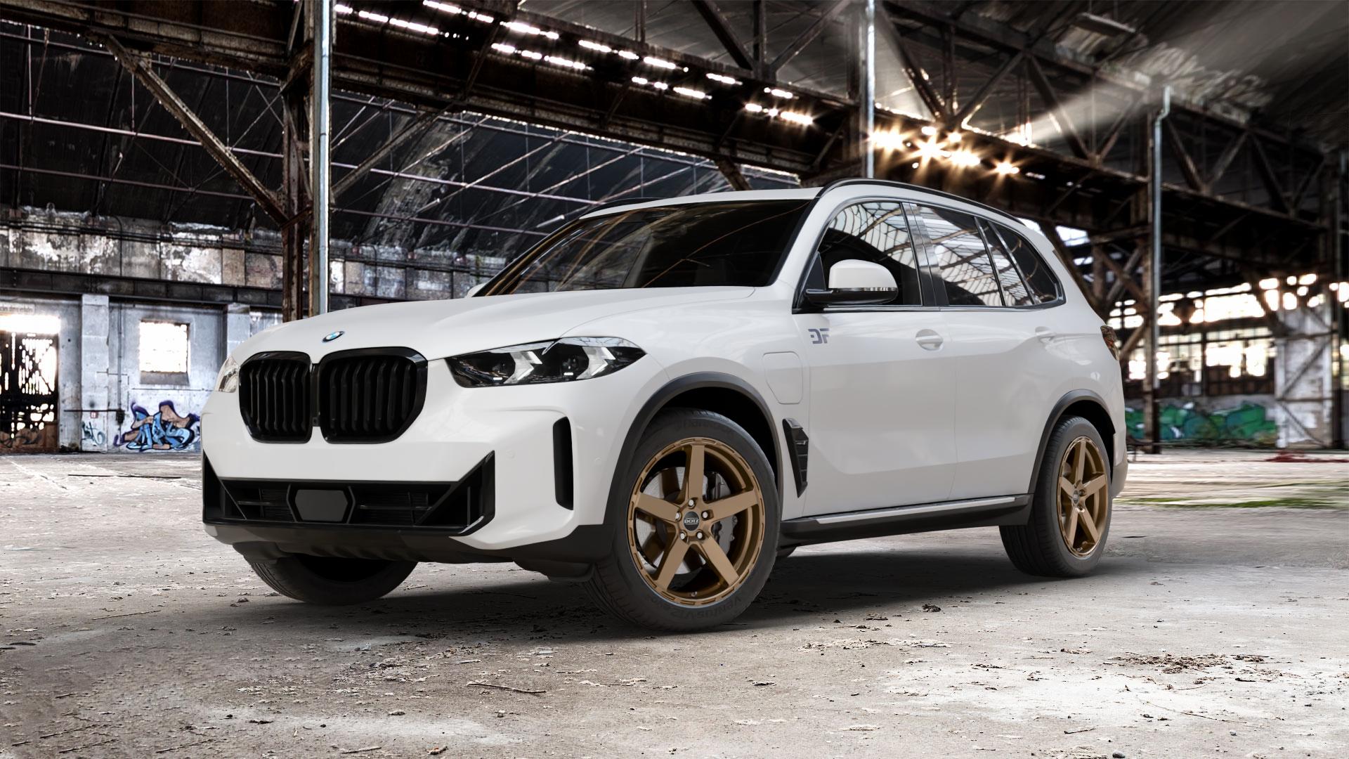 DOTZ MARINABAY BRONZE MATT Felge mit Reifen in 20Zoll Winterfelge Alufelge auf weissem BMW X5 Typ G05 (G5X) Facelift ⬇️ mit 15mm Tieferlegung ⬇️ Old Industrial Hall_max_5300mm_2024 Frontansicht_1