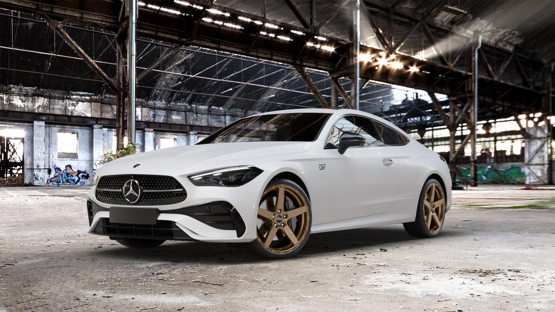 DOTZ MARINABAY BRONZE MATT Felge mit Reifen in 20Zoll Winterfelge Alufelge auf weissem Mercedes CLE Typ C236 Coupe ⬇️ mit 15mm Tieferlegung ⬇️ Old Industrial Hall_max_5300mm_2024 Frontansicht_1