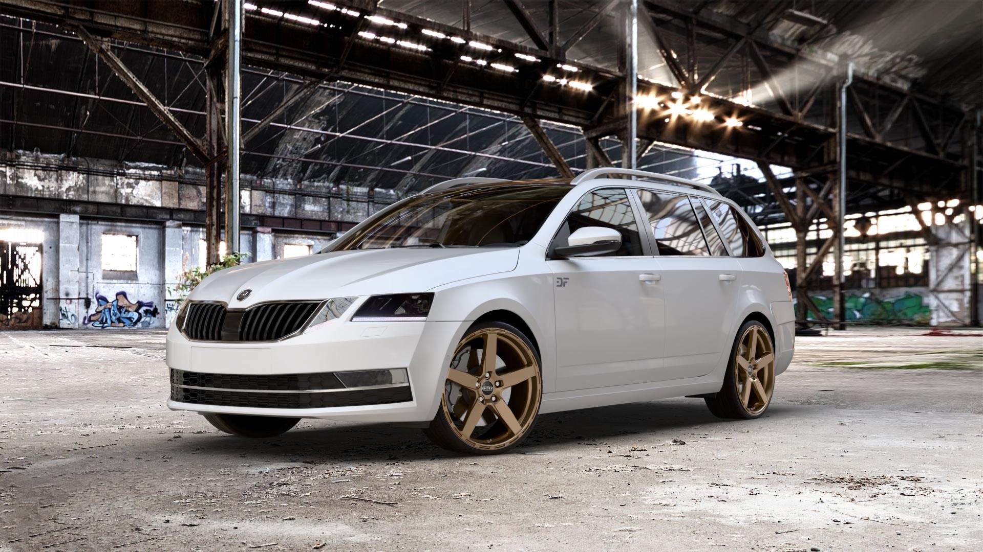 DOTZ MARINABAY BRONZE MATT Felge mit Reifen in 20Zoll Winterfelge Alufelge auf weissem Skoda Octavia III Kombi Typ 5E Facelift ⬇️ mit 15mm Tieferlegung ⬇️ Old Industrial Hall_max_5300mm_2024 Frontansicht_1
