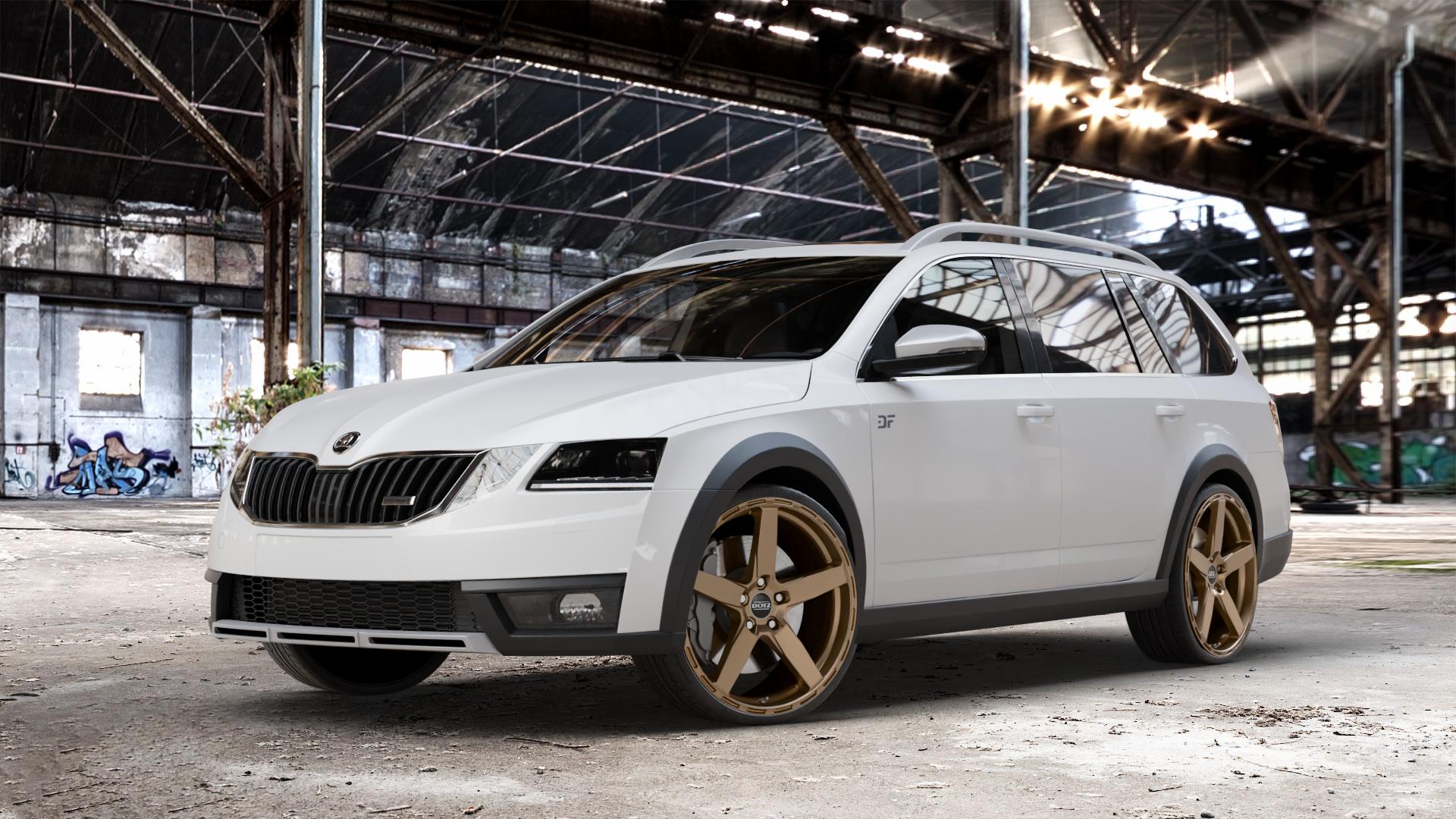 DOTZ MARINABAY BRONZE MATT Felge mit Reifen in 20Zoll Winterfelge Alufelge auf weissem Skoda Octavia III Scout Typ 5E Facelift ⬇️ mit 15mm Tieferlegung ⬇️ Old Industrial Hall_max_4400mm_2024 Frontansicht_1
