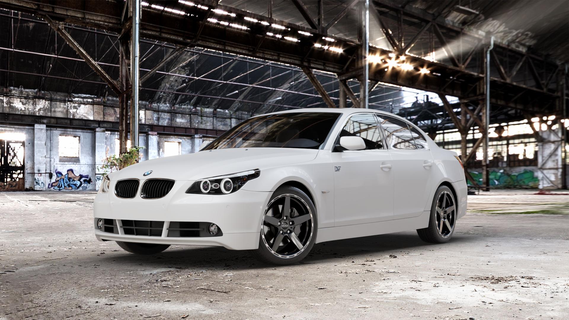 DOTZ MARINABAY GUNMETAL/POLISHED LIP Felge mit Reifen grau anthrazit in 18Zoll Winterfelge Alufelge auf weissem BMW 520i Typ E60 (Limousine) 525i 530i 530d 525d M5 535d 545i 523i 540i 550i 520d 525xd 530xd 530xi 525xi 5er Limousine (560L, 560X) ⬇️ mit 15mm Tieferlegung ⬇️ Old Industrial Hall_max_5300mm_2024 Frontansicht_1