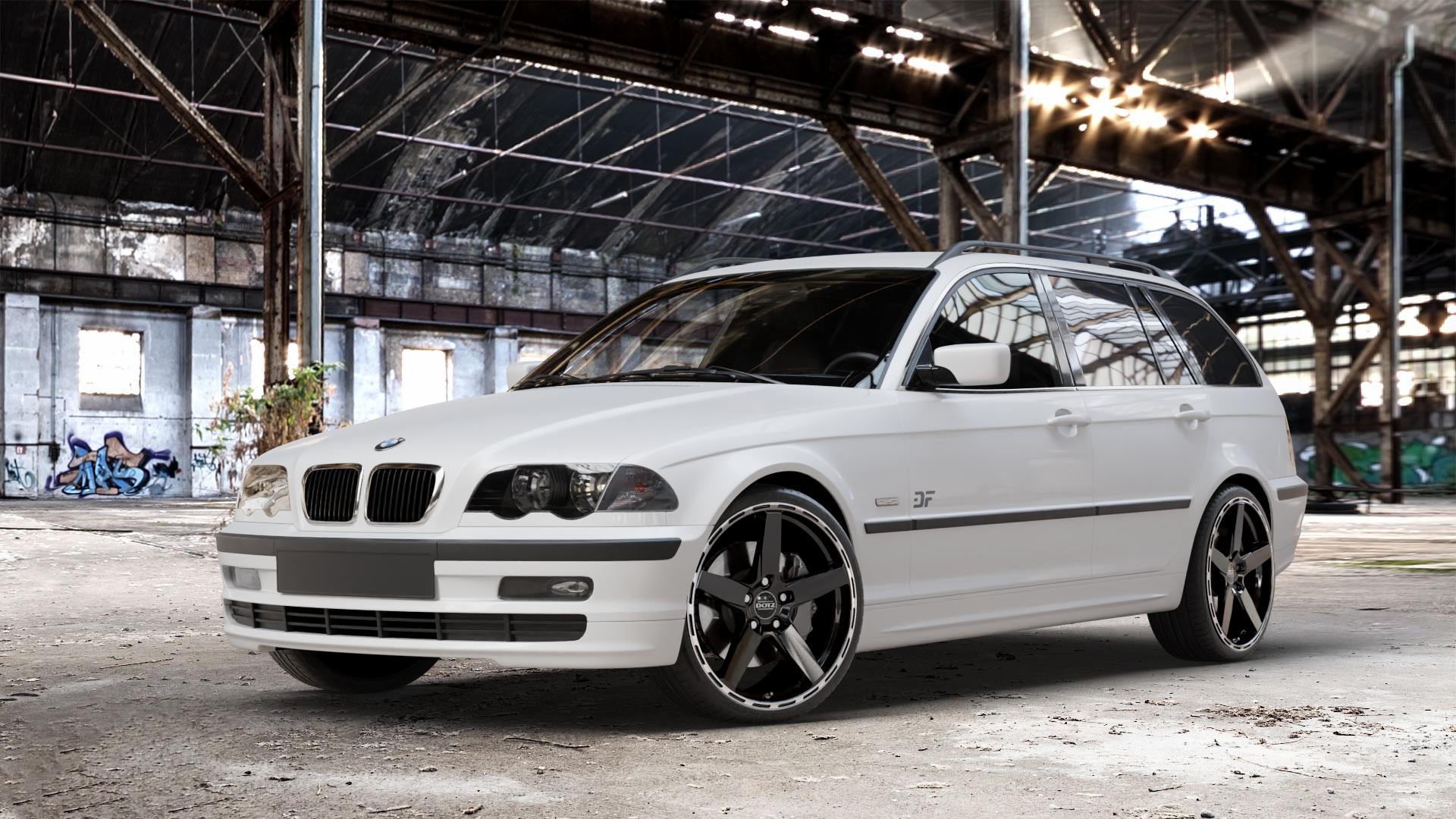 DOTZ MARINABAY GUNMETAL/POLISHED LIP Felge mit Reifen grau anthrazit in 19Zoll Winterfelge Alufelge auf weissem BMW 316i Typ E46 (Touring) 318d 318i 320d 320i 325i 325xi 328i 330d 330i 330xd 330xi 3er Touring (346L) ⬇️ mit 15mm Tieferlegung ⬇️ Old Industrial Hall_max_4400mm_2024 Frontansicht_1
