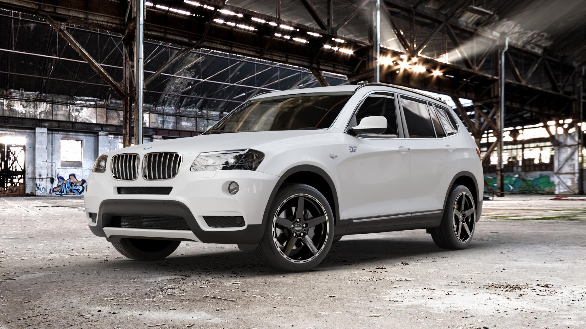 DOTZ MARINABAY GUNMETAL/POLISHED LIP Felge mit Reifen grau anthrazit in 19Zoll Winterfelge Alufelge auf weissem BMW X3 Typ F25 (X3, X-N1) ⬇️ mit 15mm Tieferlegung ⬇️ Old Industrial Hall_max_5300mm_2024 Frontansicht_1
