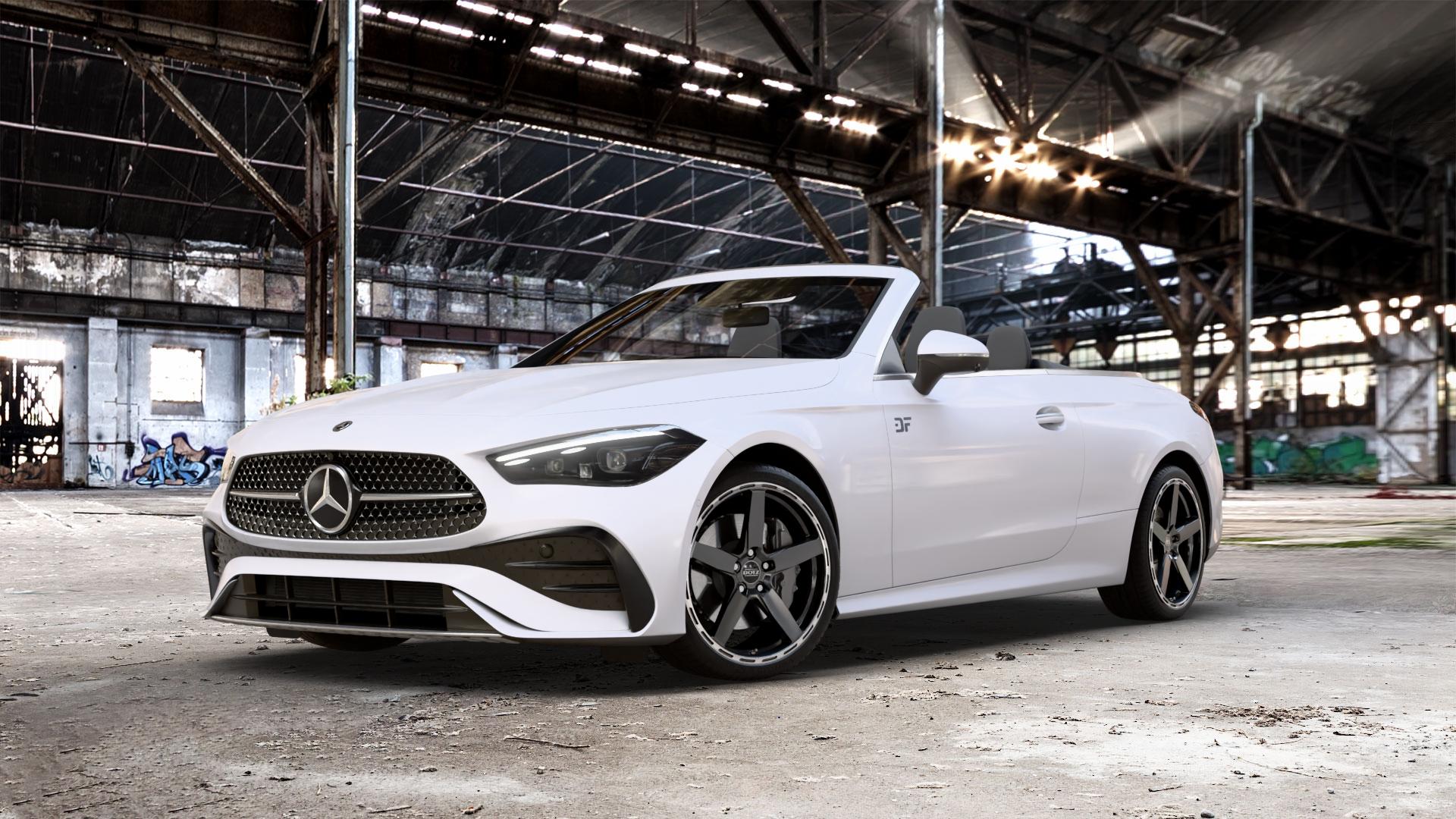 DOTZ MARINABAY GUNMETAL/POLISHED LIP Felge mit Reifen grau anthrazit in 20Zoll Winterfelge Alufelge auf weissem Mercedes CLE Typ C236 Cabrio 2,0l 180 125kW Mild-Hybrid (170 PS) 200 150kW (204 4Matic 220d 145kW (197 300 190kW (258 3,0l 450 280kW (381 AMG 53 330kW (449 ⬇️ mit 15mm Tieferlegung ⬇️ Old Industrial Hall_max_5300mm_2024 Frontansicht_1