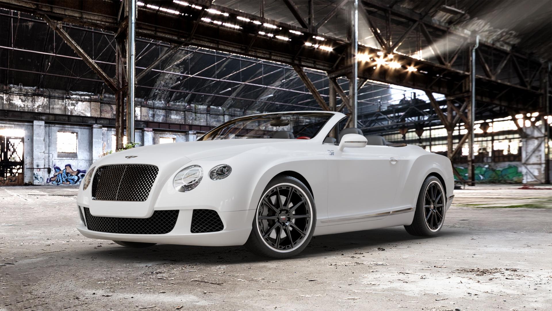 DOTZ SONOMA Black matt/polished lip Felge mit Reifen schwarz in 20Zoll Winterfelge Alufelge auf weissem Bentley Continental GTC Typ 3W ⬇️ mit 15mm Tieferlegung ⬇️ Old Industrial Hall_max_5300mm_2024 Frontansicht_1