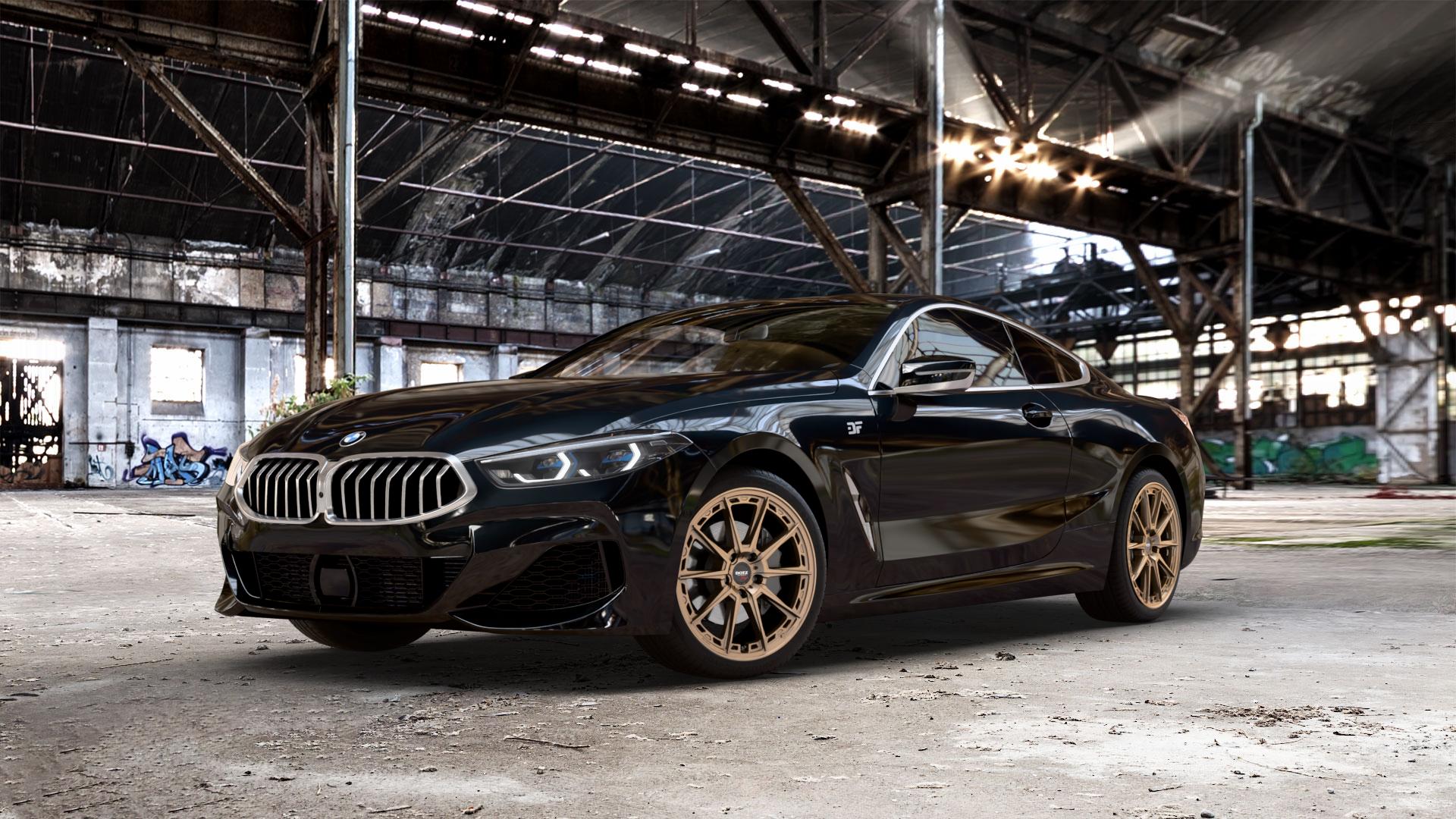 DOTZ SONOMA BRONZE MATT Felge mit Reifen in 19Zoll Winterfelge Alufelge auf schwarzem metallic BMW 840d xDrive Typ G15 M850i 840i M8 F8CM (Coupe) 8er Coupé (G8C) ⬇️ mit 15mm Tieferlegung ⬇️ Old Industrial Hall_max_5300mm_2024 Frontansicht_1