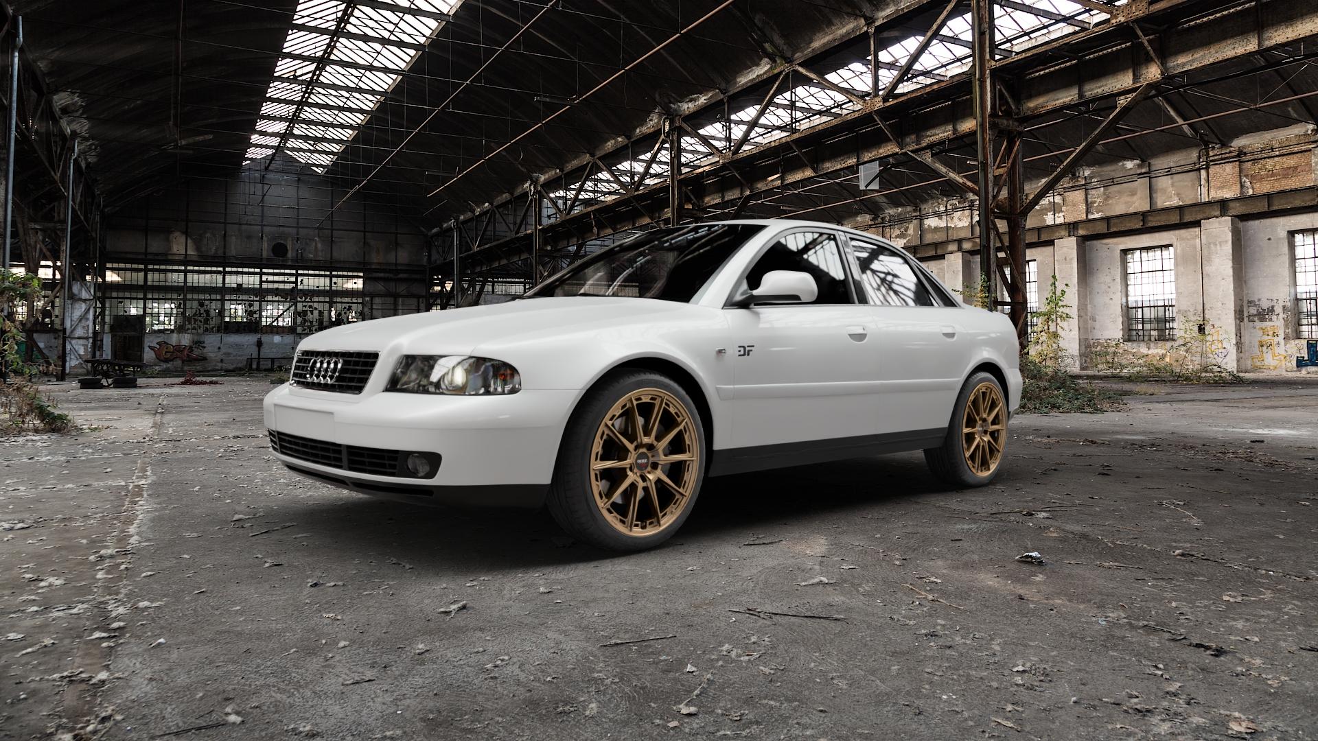 DOTZ SONOMA BRONZE MATT Felge mit Reifen in 19Zoll Winterfelge Alufelge auf weissem Audi A4 Typ 8D2/B5 (Limousine) ⬇️ mit 15mm Tieferlegung ⬇️ Old Industrial Hall_max5000mm_2022 Frontansicht_1