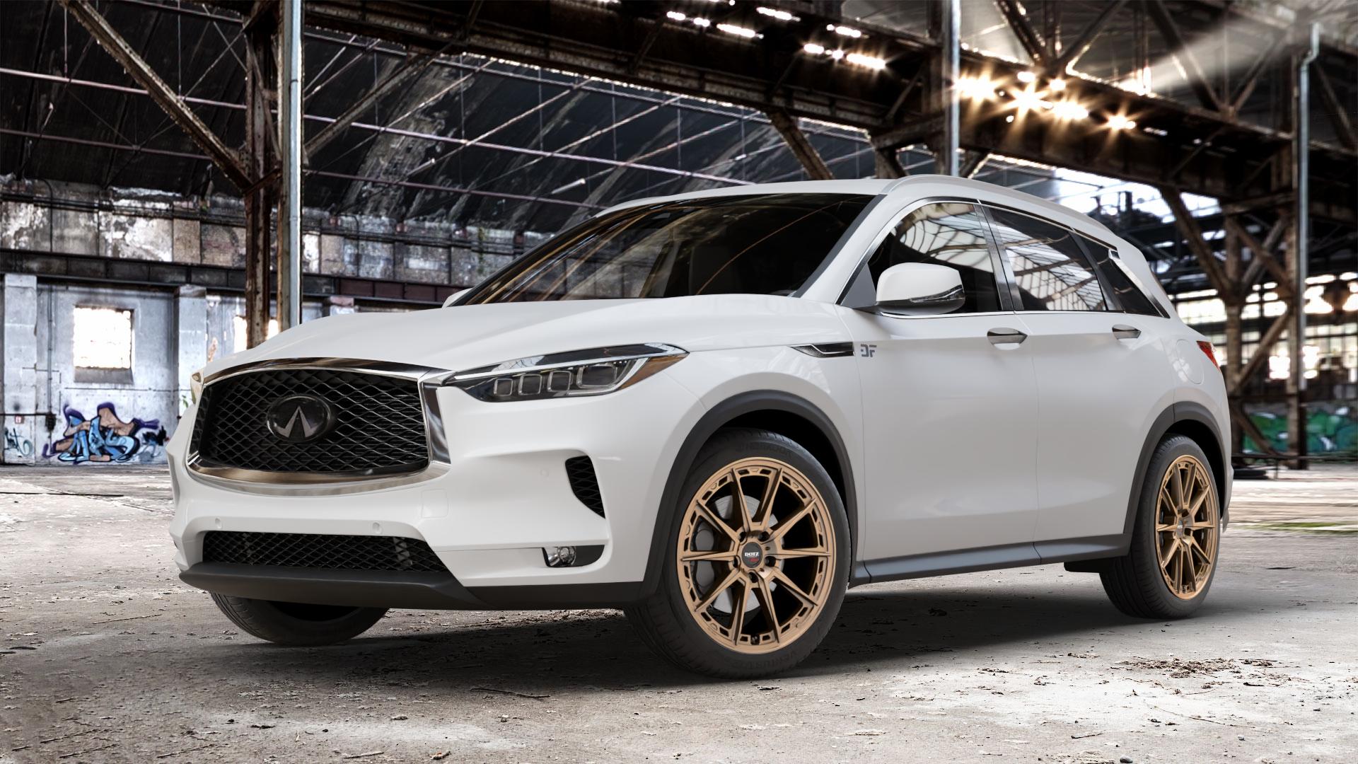 DOTZ SONOMA BRONZE MATT Felge mit Reifen in 19Zoll Winterfelge Alufelge auf weissem Infiniti QX50 Q ⬇️ mit 15mm Tieferlegung ⬇️ Old Industrial Hall_max_4400mm_2024 Frontansicht_1