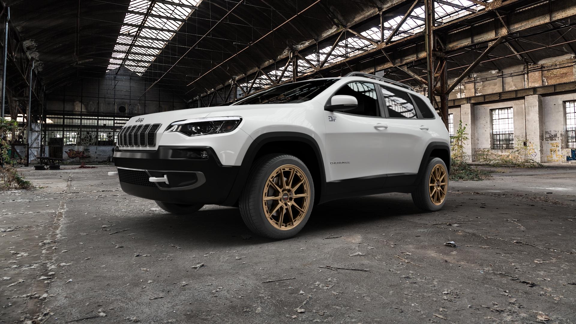 DOTZ SONOMA BRONZE MATT Felge mit Reifen in 19Zoll Winterfelge Alufelge auf weissem Jeep Cherokee Typ KL Facelift ⬇️ mit 15mm Tieferlegung ⬇️ Old Industrial Hall_max5000mm_2022 Frontansicht_1