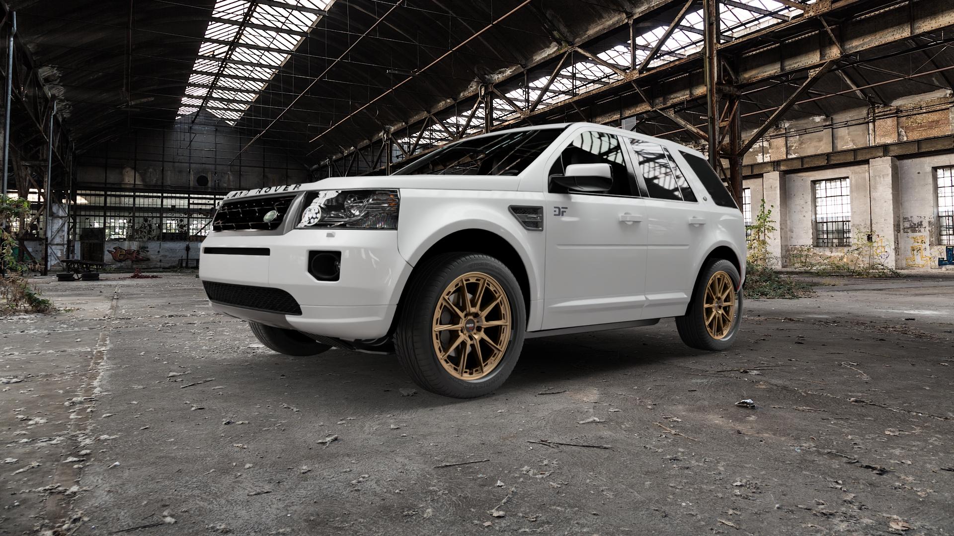 DOTZ SONOMA BRONZE MATT Felge mit Reifen in 19Zoll Winterfelge Alufelge auf weissem Land Rover Freelander II Typ LF ⬇️ mit 15mm Tieferlegung ⬇️ Old Industrial Hall_max5000mm_2022 Frontansicht_1