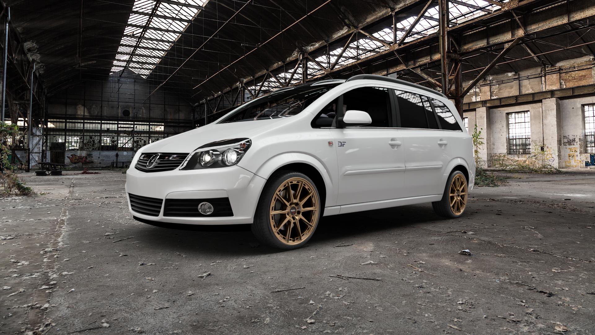 DOTZ SONOMA BRONZE MATT Felge mit Reifen in 19Zoll Winterfelge Alufelge auf weissem Opel Zafira B ⬇️ mit 15mm Tieferlegung ⬇️ Old Industrial Hall_max5000mm_2022 Frontansicht_1