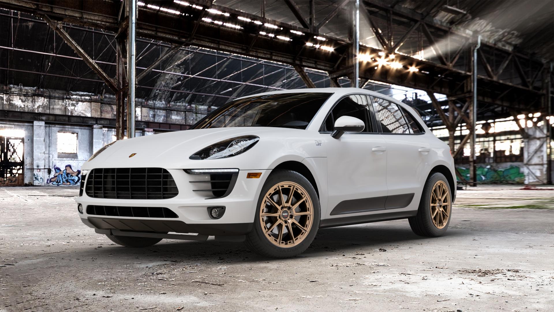 DOTZ SONOMA BRONZE MATT Felge mit Reifen in 19Zoll Winterfelge Alufelge auf weissem Porsche Macan Typ 95B ⬇️ mit 15mm Tieferlegung ⬇️ Old Industrial Hall_max_5300mm_2024 Frontansicht_1