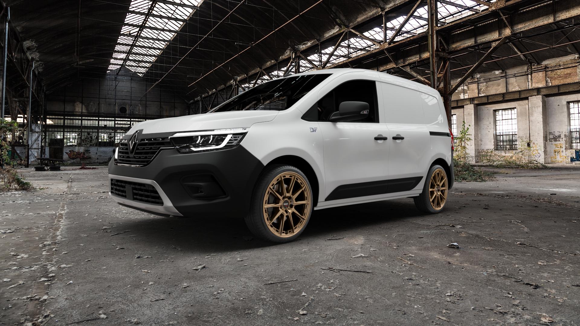DOTZ SONOMA BRONZE MATT Felge mit Reifen in 19Zoll Winterfelge Alufelge auf weissem Renault Kangoo III Rapid Typ RFK ⬇️ mit 15mm Tieferlegung ⬇️ Old Industrial Hall_max5000mm_2022 Frontansicht_1