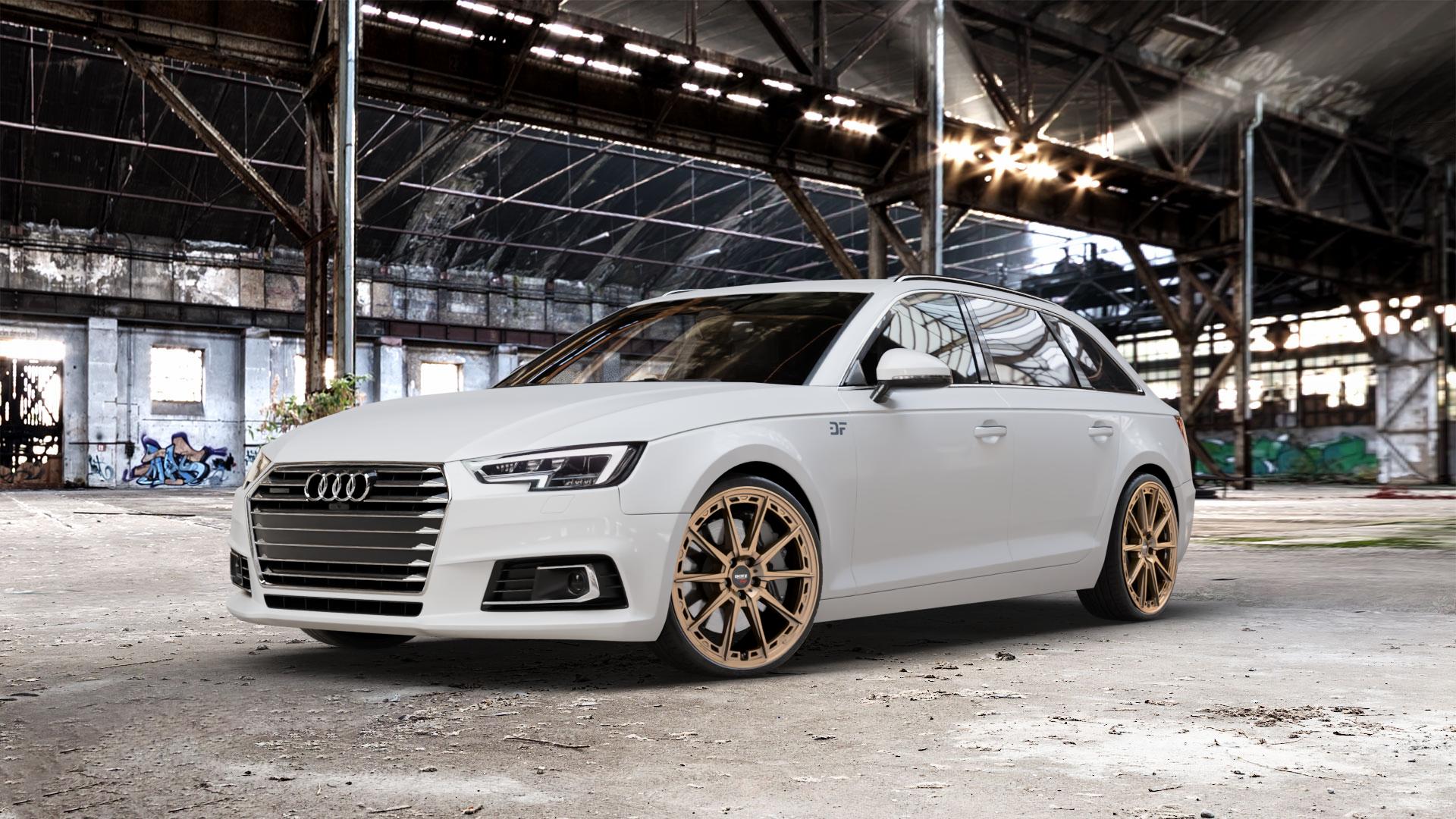 DOTZ SONOMA BRONZE MATT Felge mit Reifen in 20Zoll Winterfelge Alufelge auf weissem Audi A4 Typ B9 (Avant) ⬇️ mit 15mm Tieferlegung ⬇️ Old Industrial Hall_max_5300mm_2024 Frontansicht_1