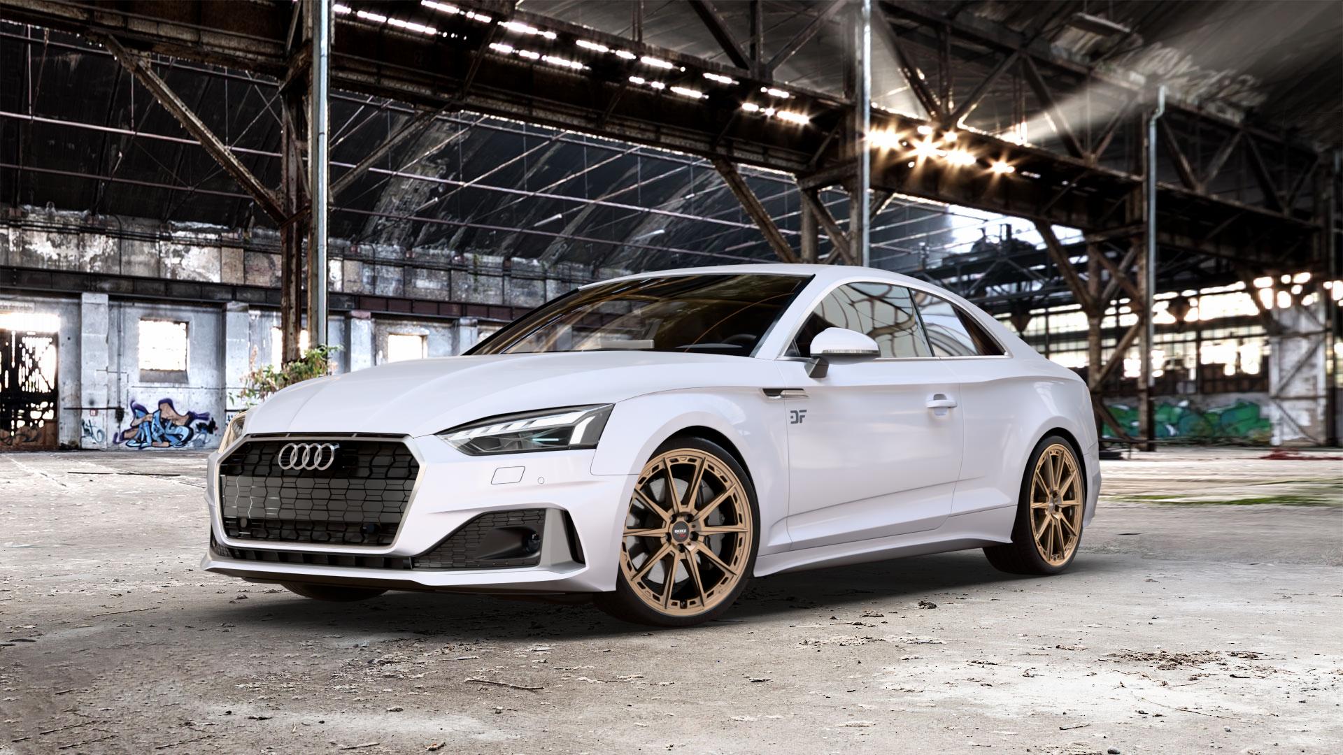 DOTZ SONOMA BRONZE MATT Felge mit Reifen in 20Zoll Winterfelge Alufelge auf weißem Audi A5 Typ B9 (Coupé) Facelift ⬇️ mit 15mm Tieferlegung ⬇️ Old Industrial Hall_max_5300mm_2024 Frontansicht_1