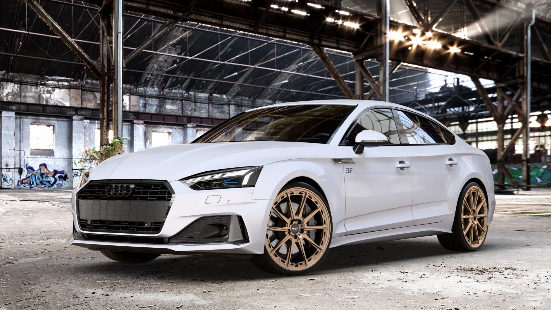 DOTZ SONOMA BRONZE MATT Felge mit Reifen in 20Zoll Winterfelge Alufelge auf weissem Audi A5 Typ B9 (Sportback) Facelift ⬇️ mit 15mm Tieferlegung ⬇️ Old Industrial Hall_max_4400mm_2024 Frontansicht_1