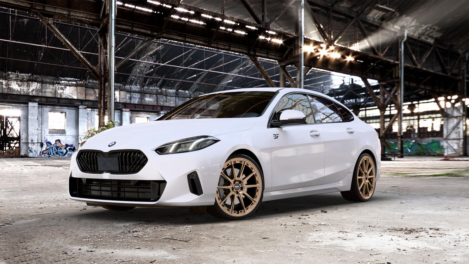 DOTZ SONOMA BRONZE MATT Felge mit Reifen in 20Zoll Winterfelge Alufelge auf weissem BMW 220d Typ F74 (Gran Coupe) 2,0l 110kW Mild-Hybrid (150 PS) ⬇️ mit 15mm Tieferlegung ⬇️ Old Industrial Hall_max_5300mm_2024 Frontansicht_1