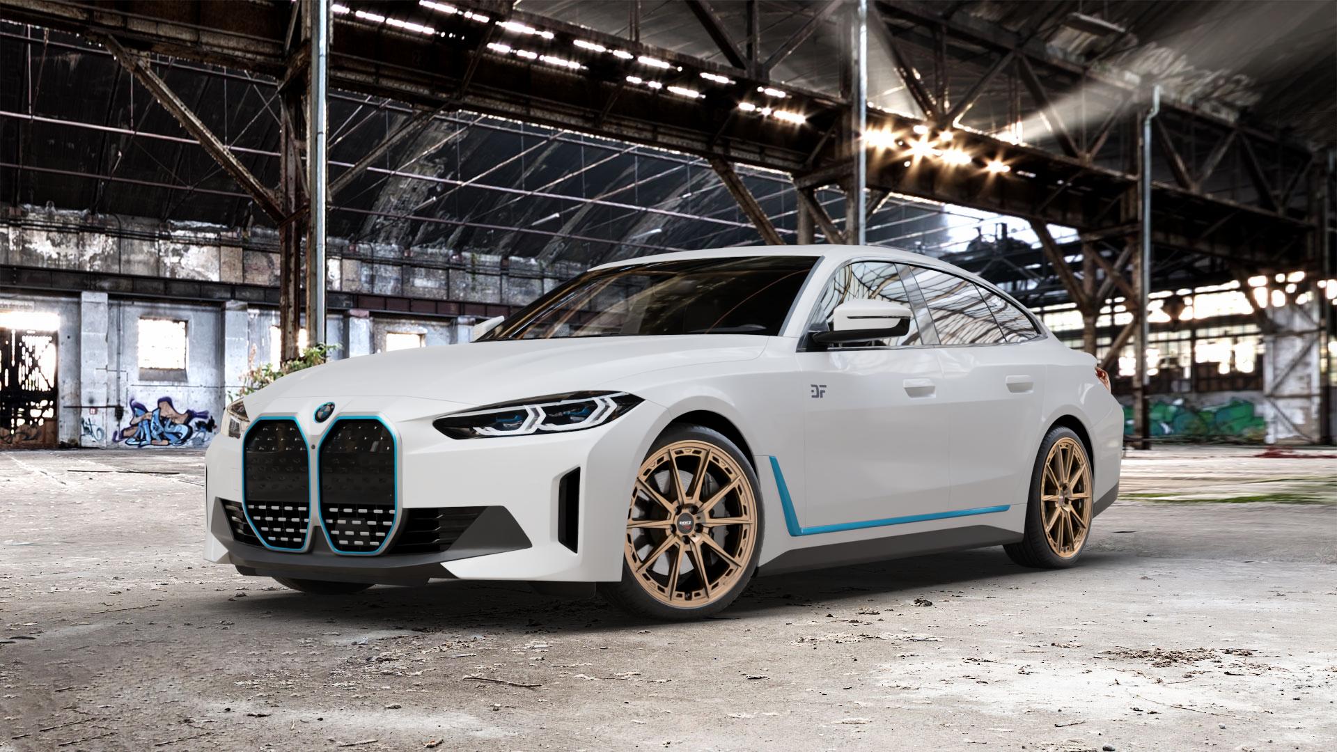 DOTZ SONOMA BRONZE MATT Felge mit Reifen in 20Zoll Winterfelge Alufelge auf weissem BMW i4 (G4C) ⬇️ mit 15mm Tieferlegung ⬇️ Old Industrial Hall_max_5300mm_2024 Frontansicht_1