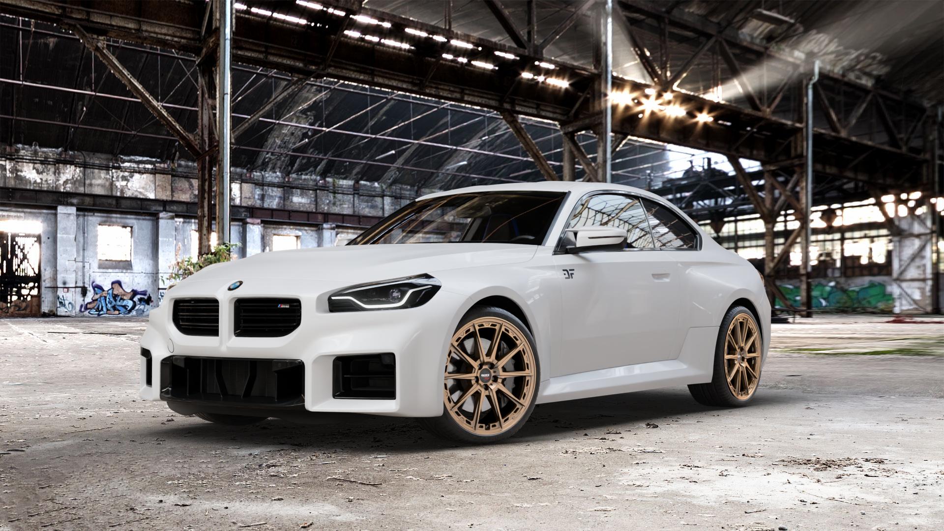 DOTZ SONOMA BRONZE MATT Felge mit Reifen in 20Zoll Winterfelge Alufelge auf weissem BMW M2 Typ G87 ⬇️ mit 15mm Tieferlegung ⬇️ Old Industrial Hall_max_5300mm_2024 Frontansicht_1