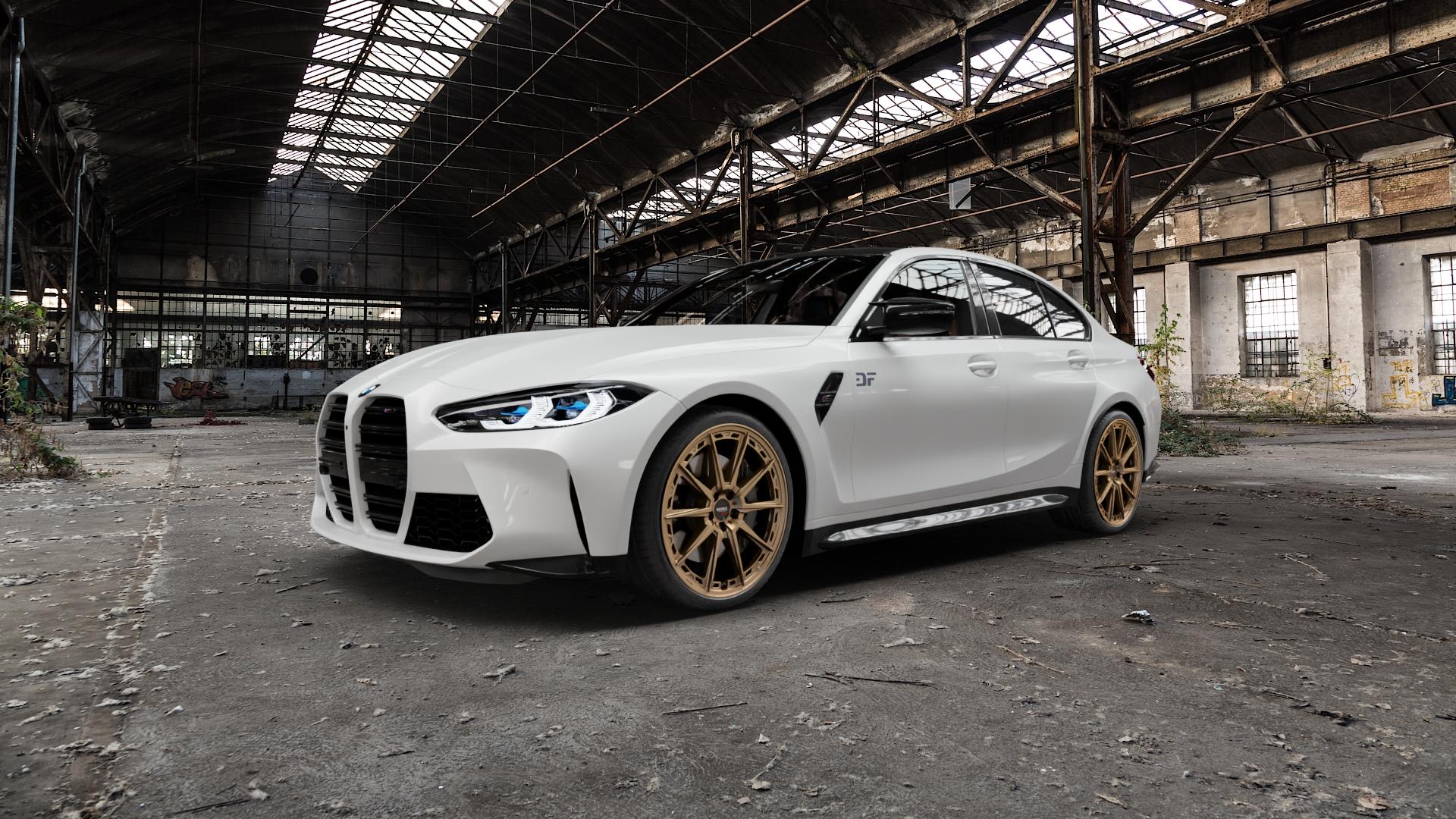 DOTZ SONOMA BRONZE MATT Felge mit Reifen in 20Zoll Winterfelge Alufelge auf weissem BMW M3 Typ G80 (Limousine) CS Facelift ⬇️ mit 15mm Tieferlegung ⬇️ Old Industrial Hall_max5000mm_2022 Frontansicht_1