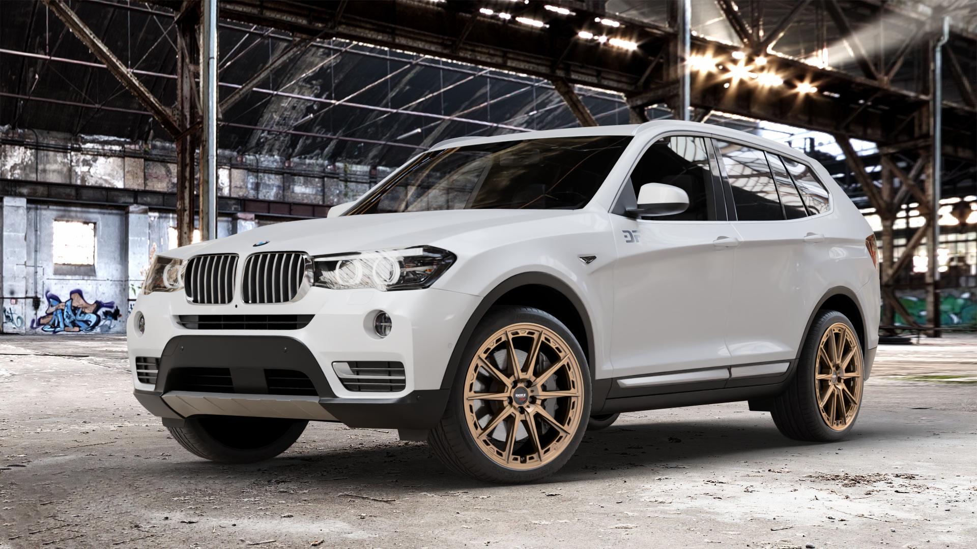 DOTZ SONOMA BRONZE MATT Felge mit Reifen in 20Zoll Winterfelge Alufelge auf weissem BMW X3 Typ F25 (X3, X-N1) Facelift ⬇️ mit 15mm Tieferlegung ⬇️ Old Industrial Hall_max_4400mm_2024 Frontansicht_1
