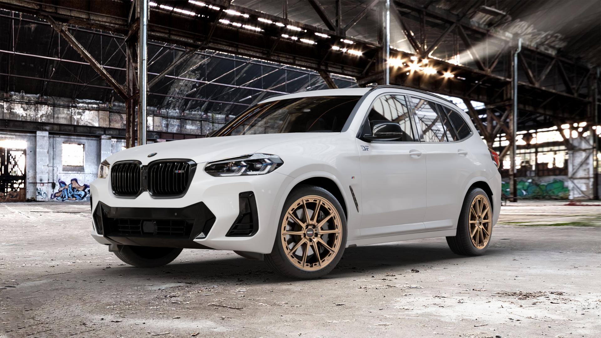 DOTZ SONOMA BRONZE MATT Felge mit Reifen in 20Zoll Winterfelge Alufelge auf weissem BMW X3 Typ G01 (G3X) Facelift ⬇️ mit 15mm Tieferlegung ⬇️ Old Industrial Hall_max_5300mm_2024 Frontansicht_1