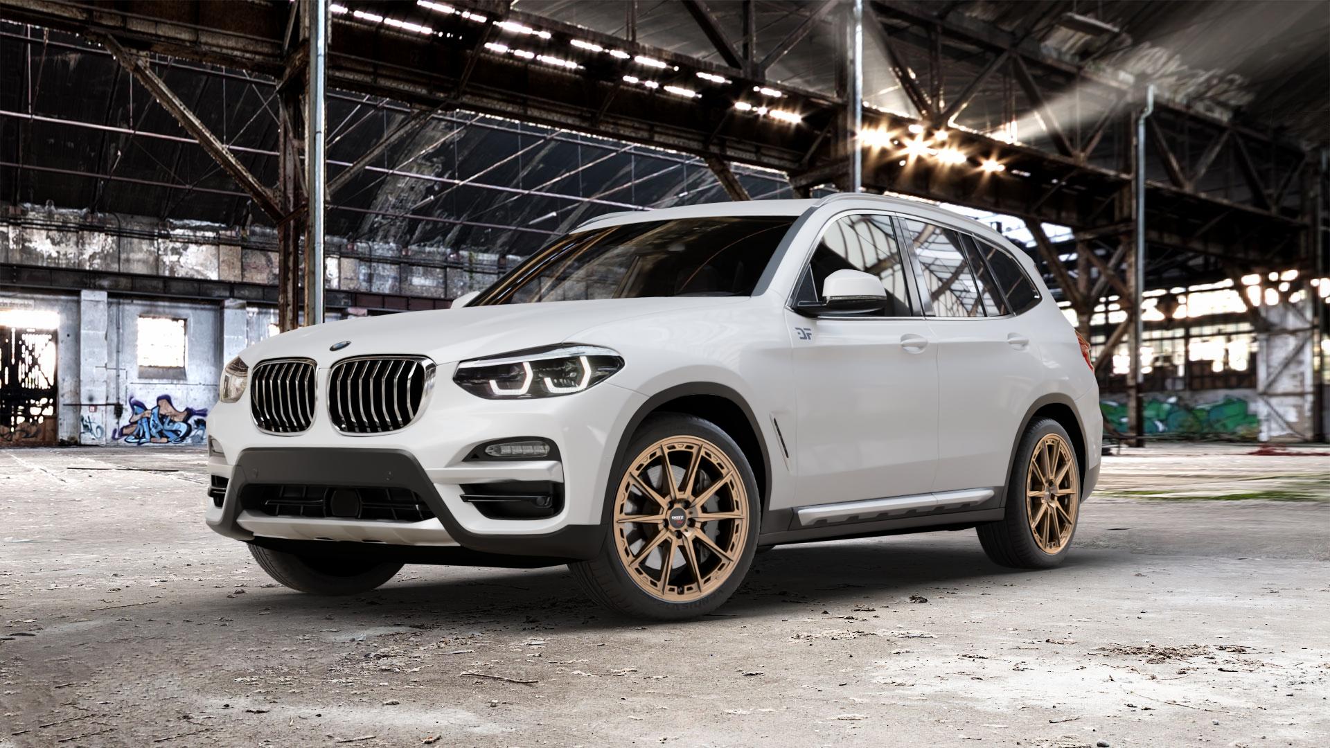 DOTZ SONOMA BRONZE MATT Felge mit Reifen in 20Zoll Winterfelge Alufelge auf weissem BMW X3 Typ G01 (G3X) ⬇️ mit 15mm Tieferlegung ⬇️ Old Industrial Hall_max_5300mm_2024 Frontansicht_1