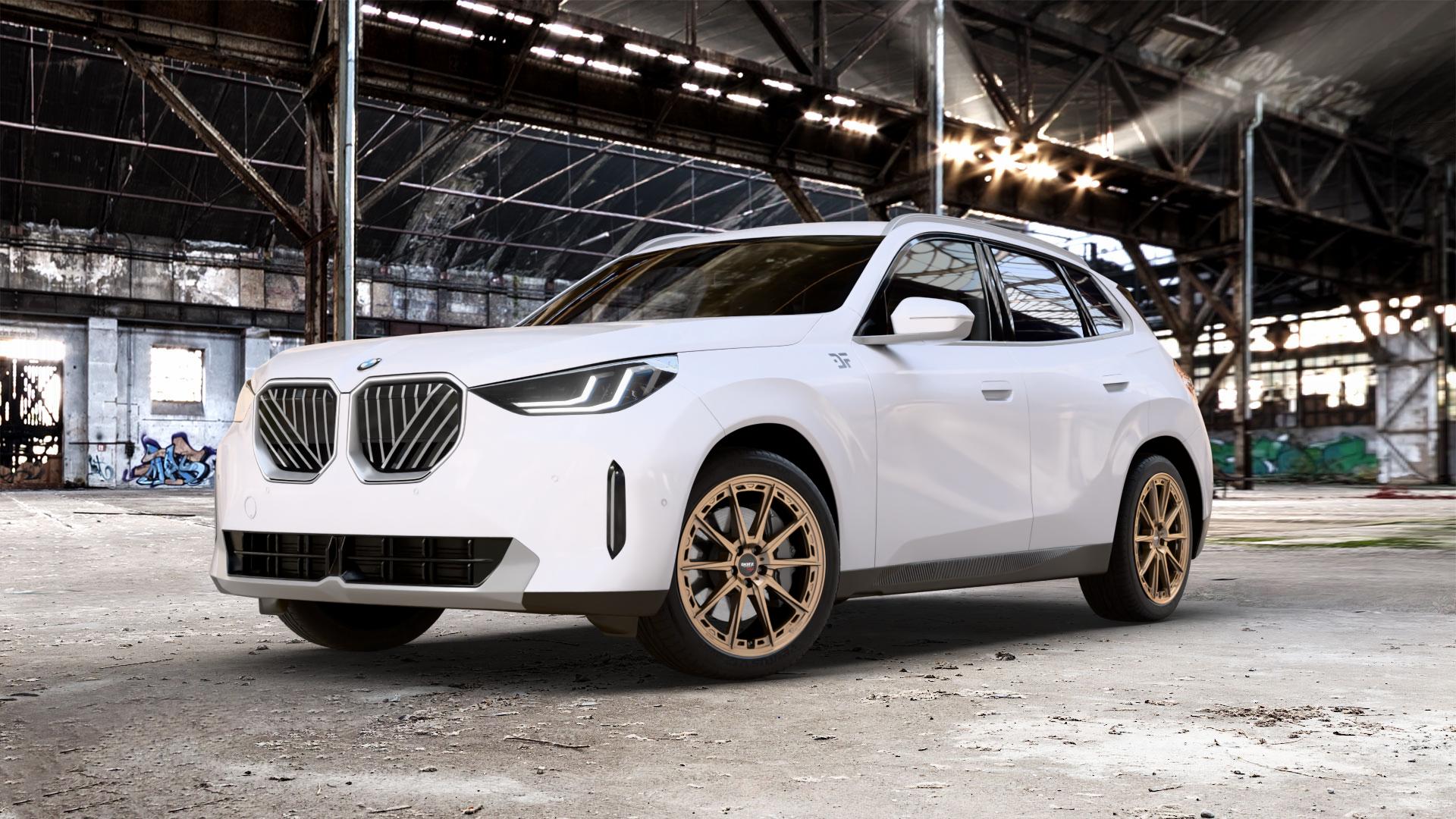 DOTZ SONOMA BRONZE MATT Felge mit Reifen in 20Zoll Winterfelge Alufelge auf weissem BMW X3 Typ G45 (G3XN) ⬇️ mit 15mm Tieferlegung ⬇️ Old Industrial Hall_max_5300mm_2024 Frontansicht_1