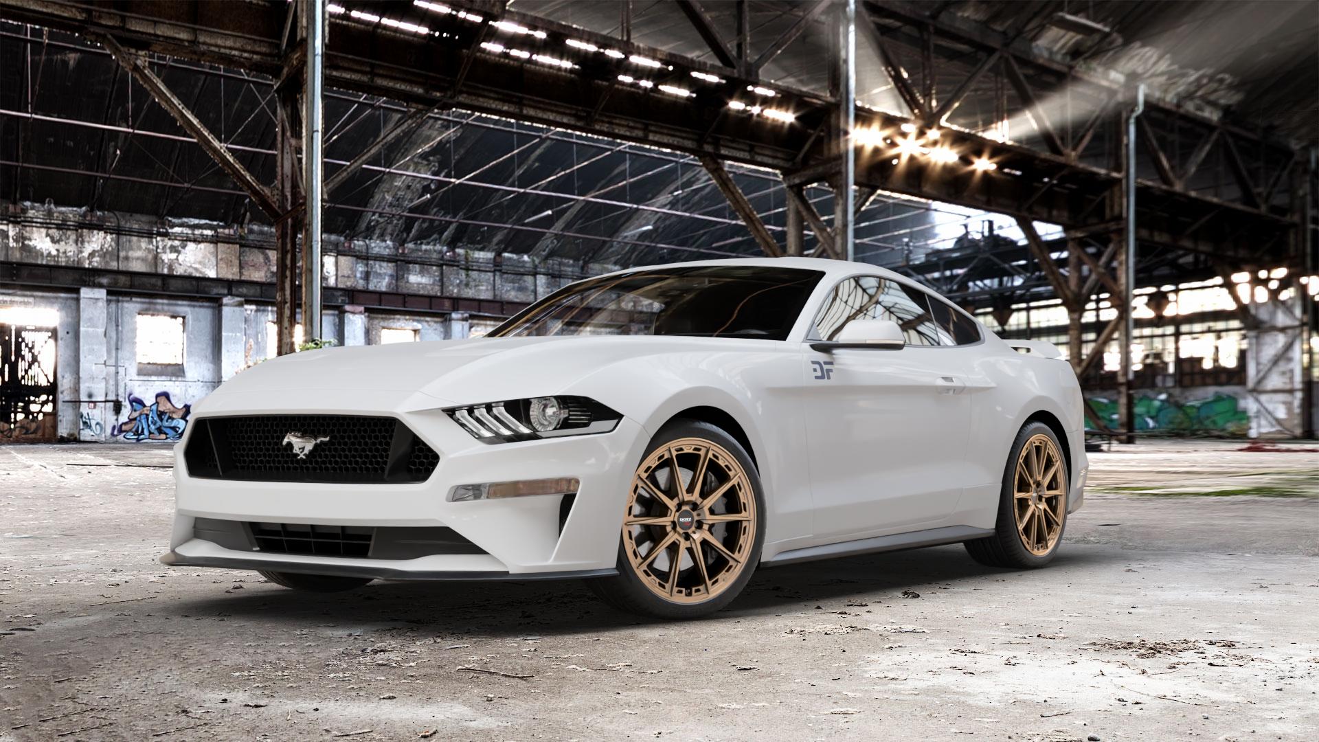 DOTZ SONOMA BRONZE MATT Felge mit Reifen in 20Zoll Winterfelge Alufelge auf weissem Ford Mustang VI Coupe Typ LAE Facelift ⬇️ mit 15mm Tieferlegung ⬇️ Old Industrial Hall_max_5300mm_2024 Frontansicht_1